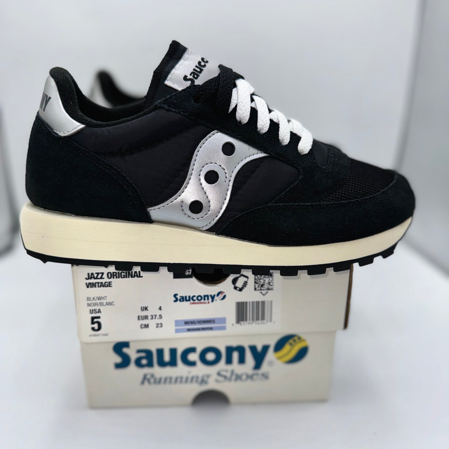 Saucony Jazz Vintage Classic Sneakers Black White Silver Original Runners