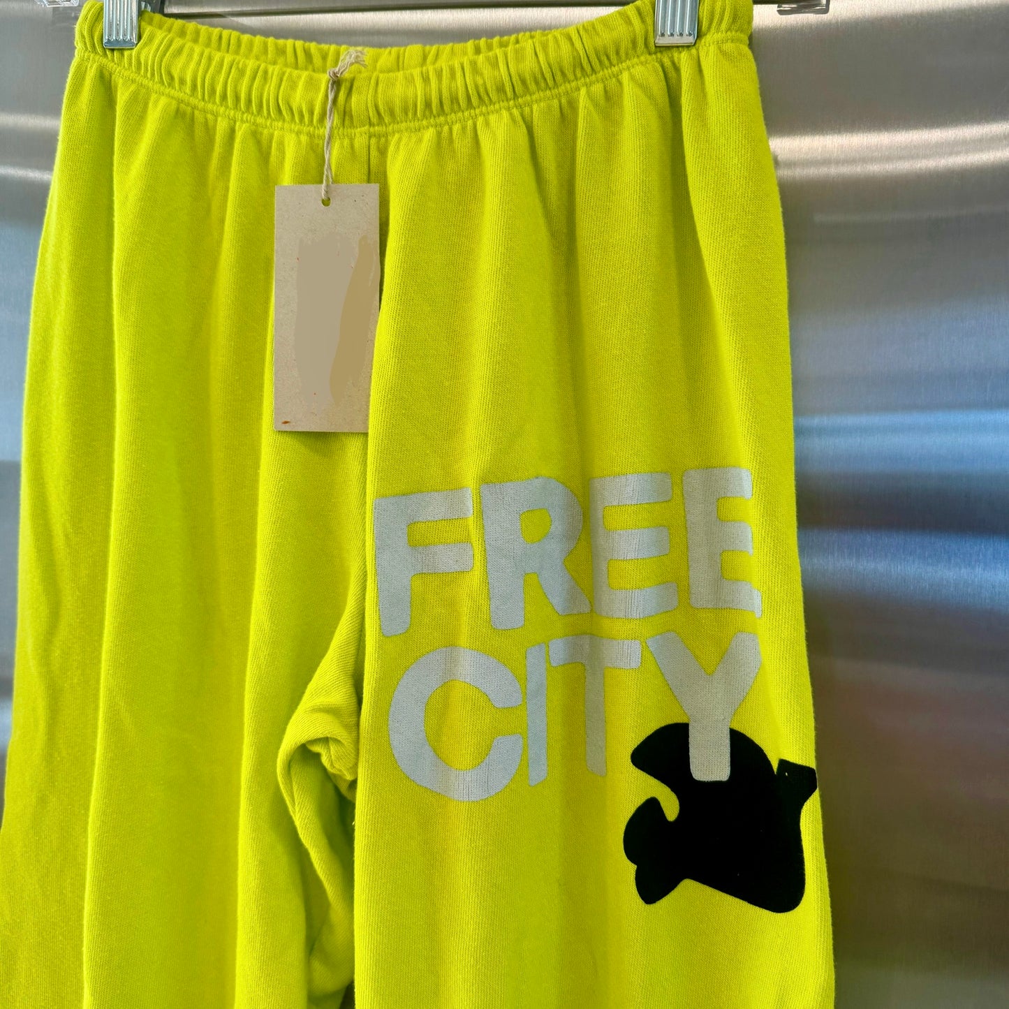 Free City Sweatpants Bright Green Chartreuse Glow Yellow Classic Logo Unisex