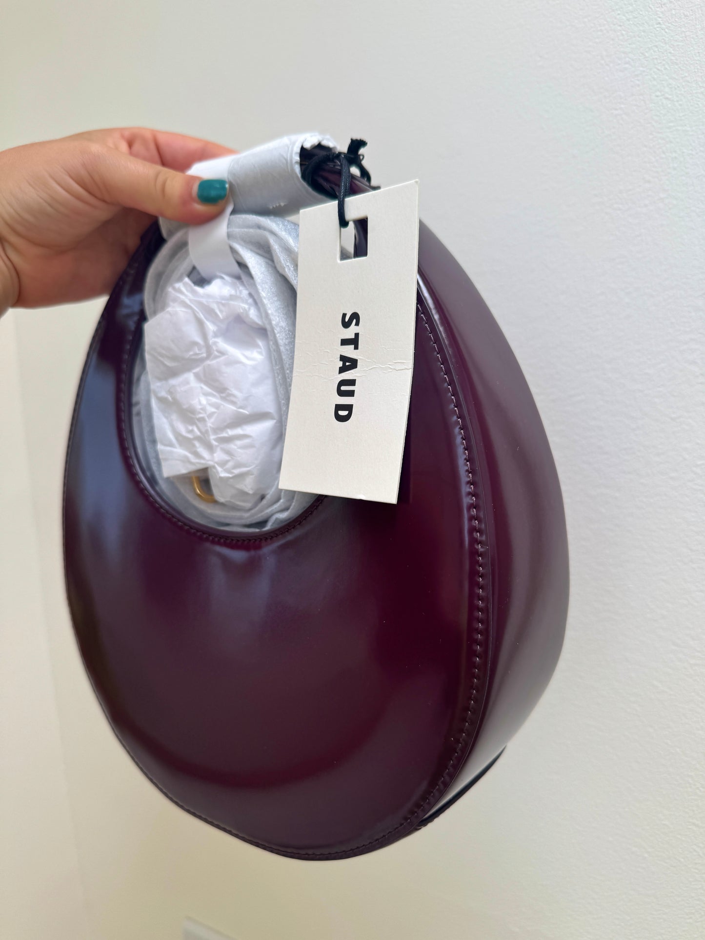 Staud Mini Moon Purse in Syrah Burgundy Leather, Crossbody Bag