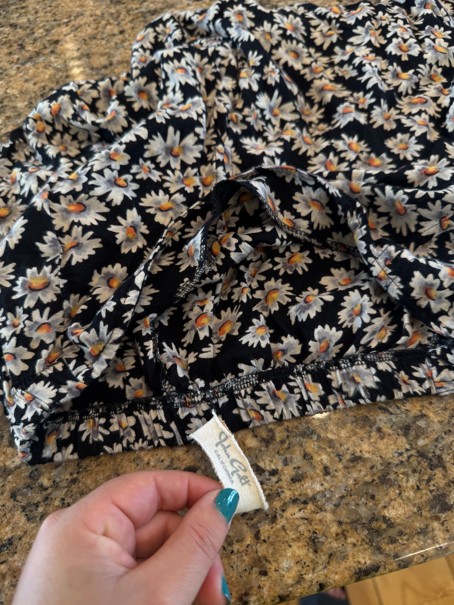 John Galt Mini Skirt in Black with white sunflowers * Pre-Owned * Brandy Melville Deadstock