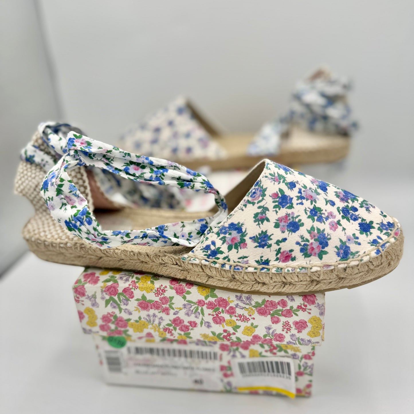 LoveShackFancy x Manebi Valencia Espadrille Blue Jay Song Floral wraparound