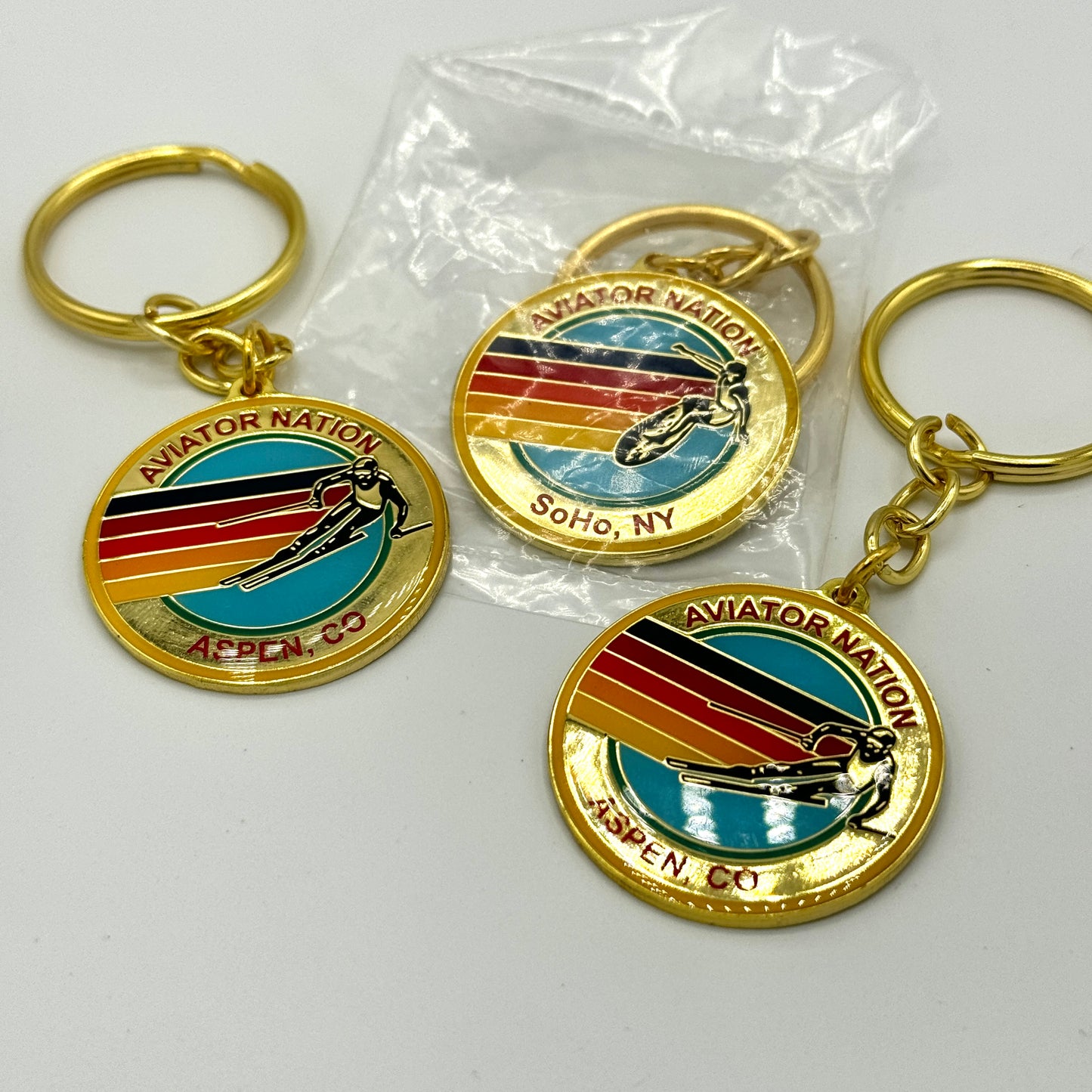 Aviator Nation BUNDLE (3) Logo Keychains Gold key chain brand new Aspen Soho