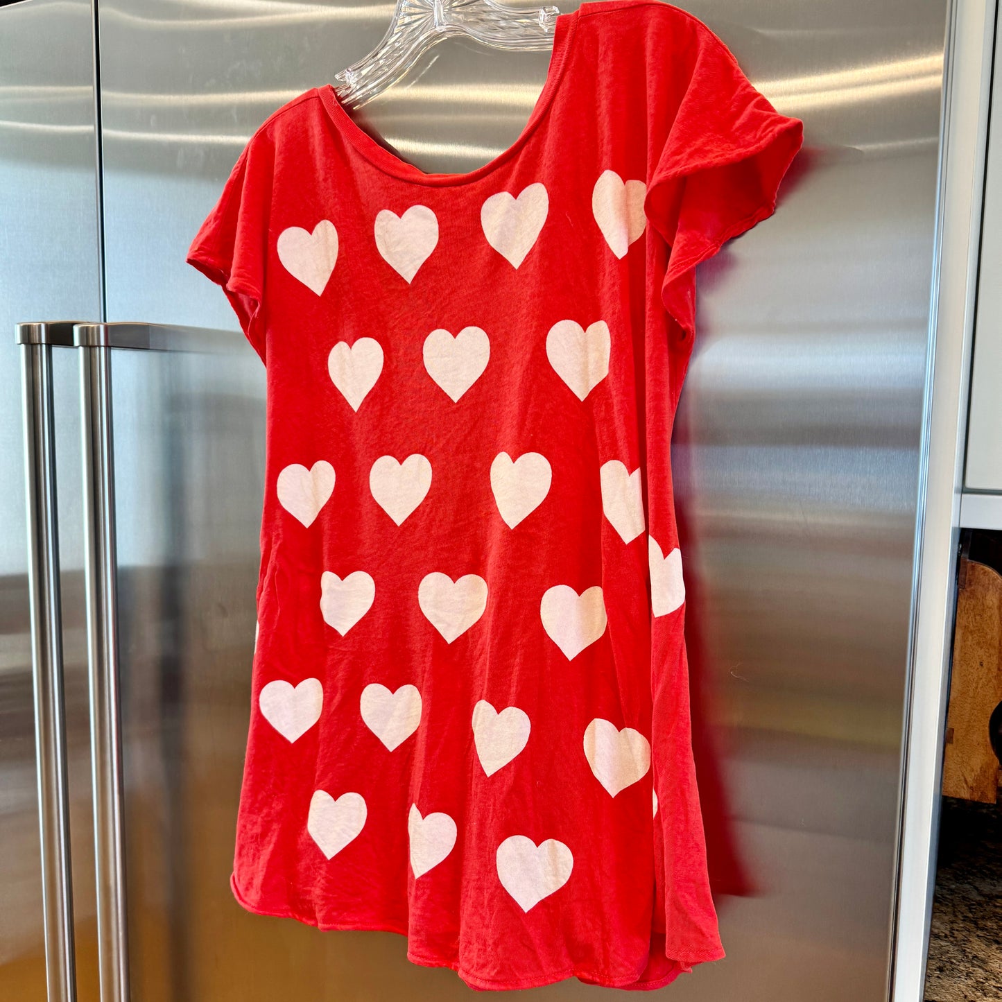 Wildfox Red Short Sleeved Shirt with white hearts and open back valentines top Pre-Owned