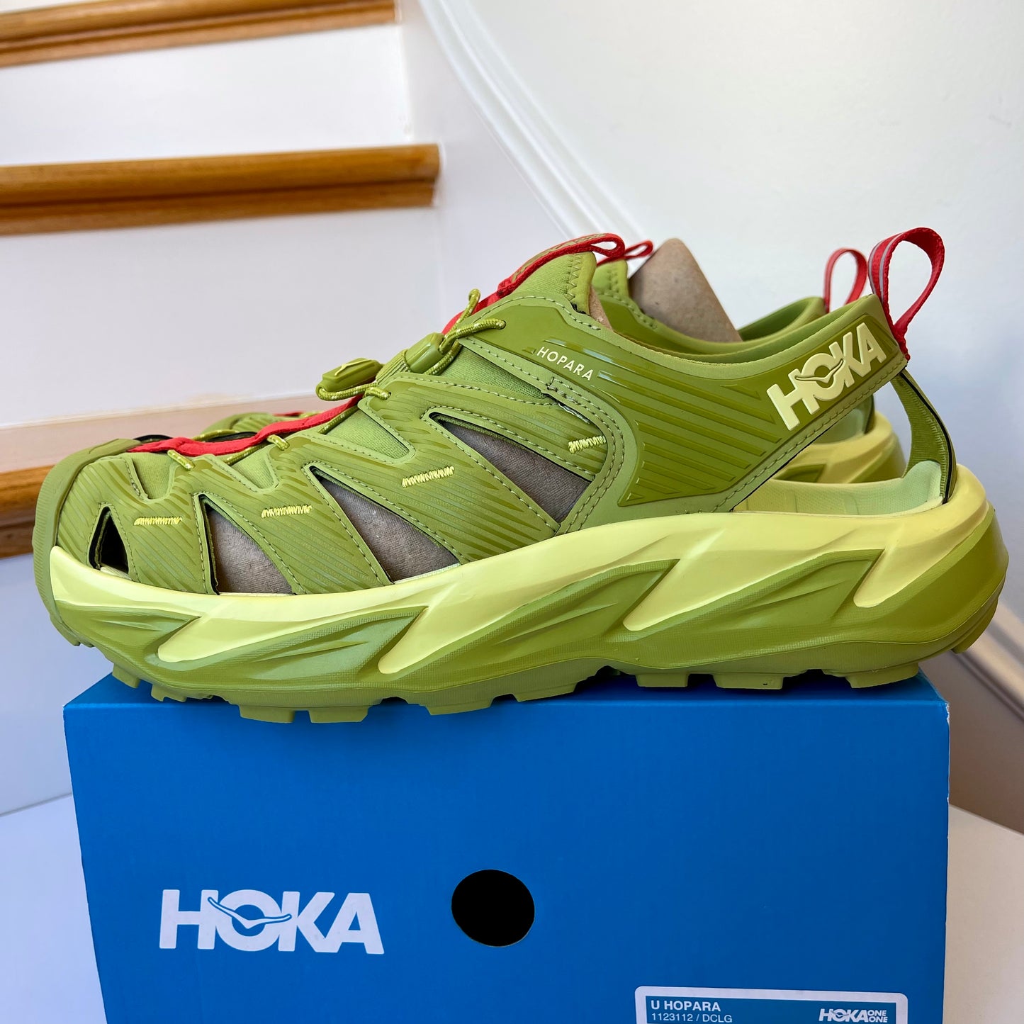 Hoka Hopara Hiking Sandal Wet / Dry shoe in Dark Citron Luminary Green