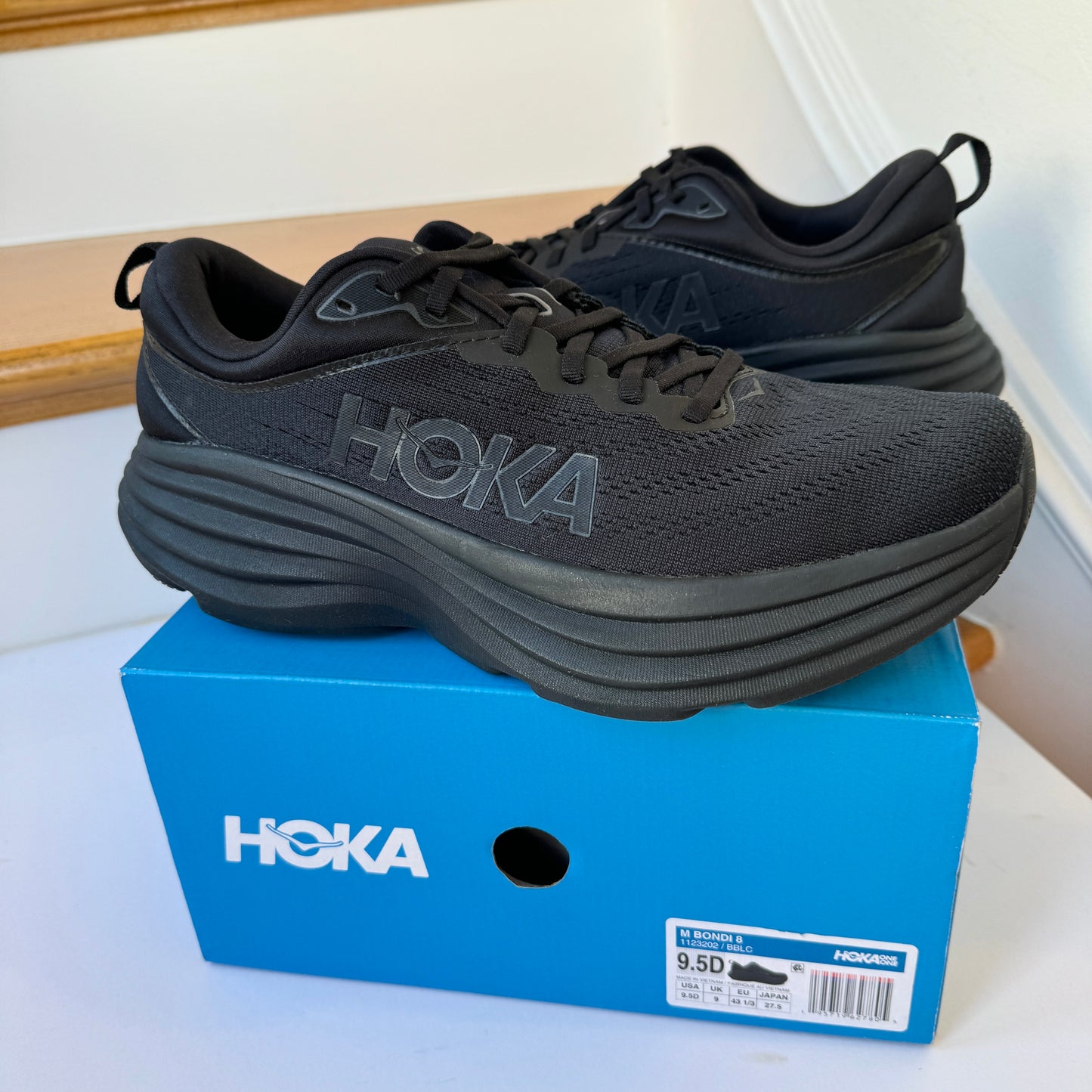 Hoka Bondi 8 Running Shoes in all black women’s / men’s BBLC running athletic shoe