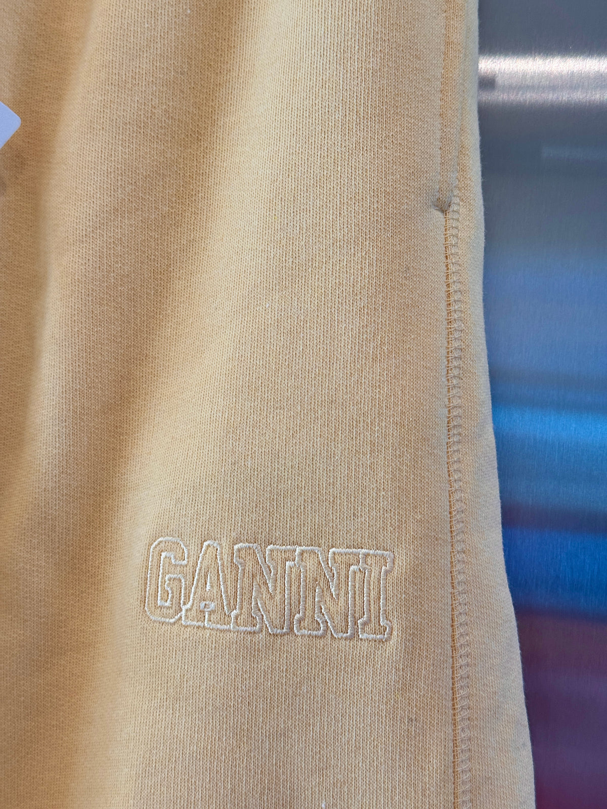 Ganni Isoli Sweatpants in Yellow French Terry Cotton with embroidered logo
