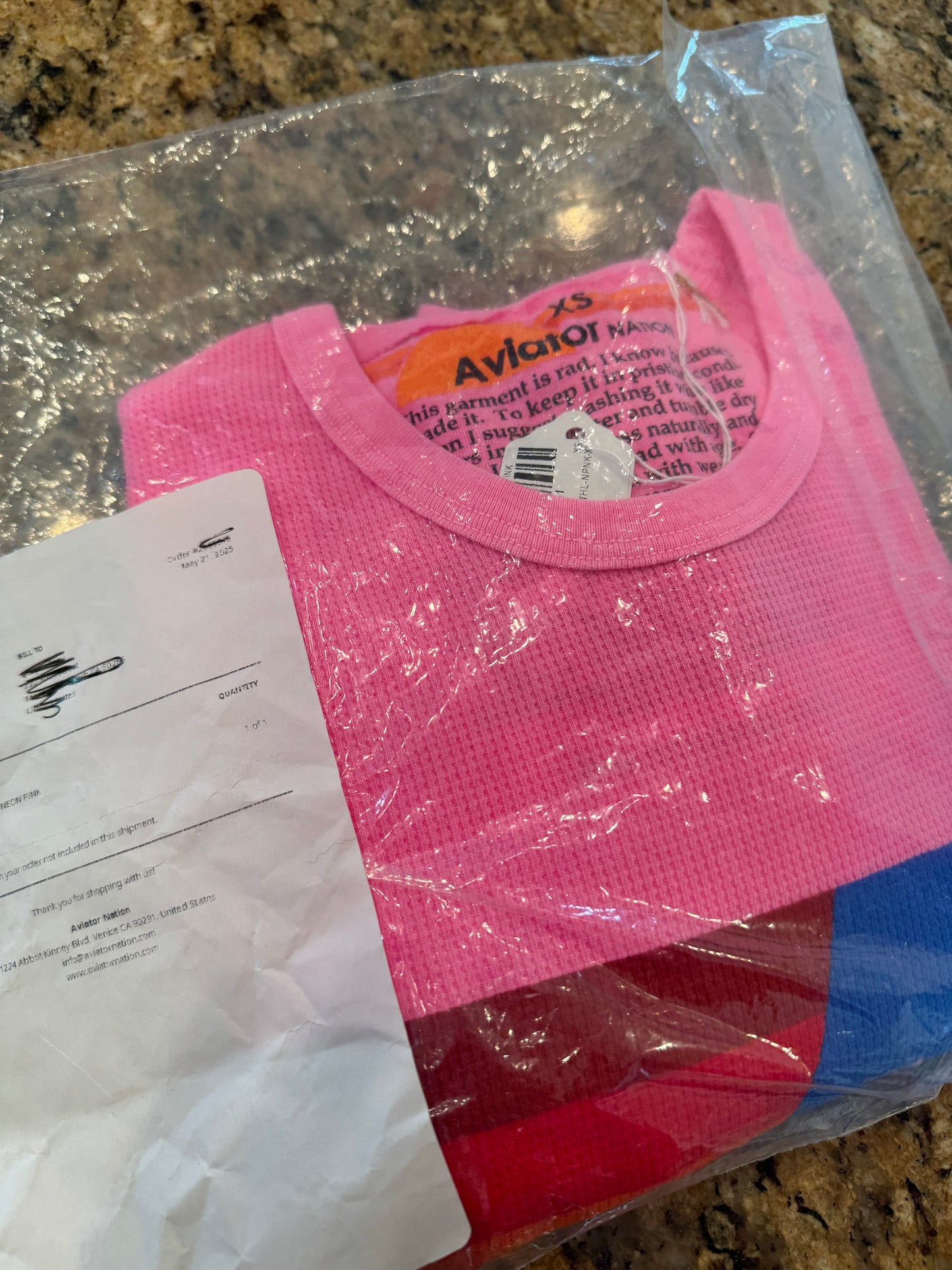 Aviator Nation Thermal Shirt with Classic AV Logo Neon Pink Unisex