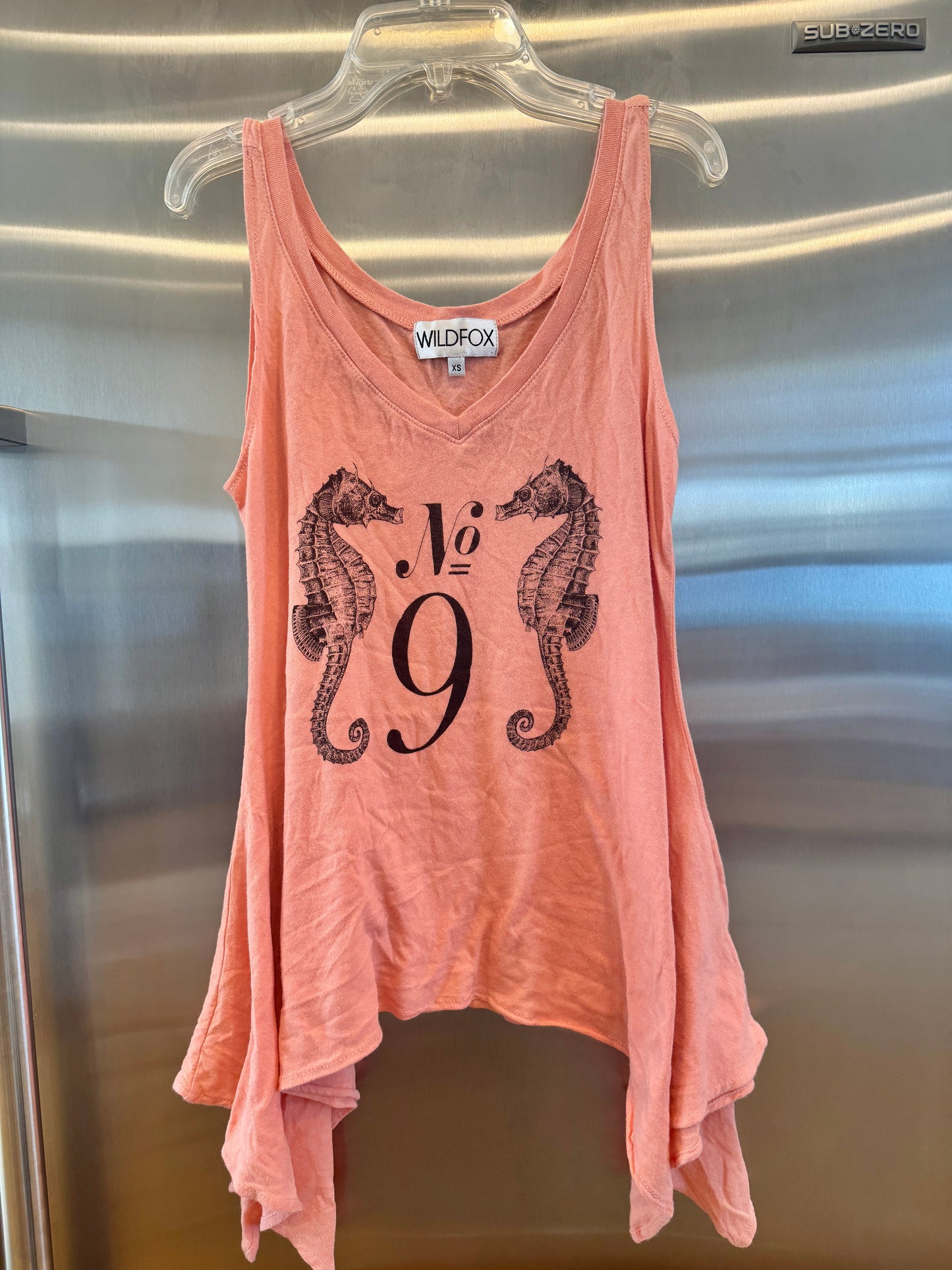 Wildfox Seahorse Tank Top V Neck in Coral Orange * Pre-Owned *
