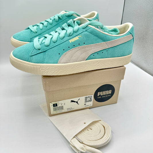 Puma Suede VTG Textured Leather Sneakers , extra laces , mint green ivory