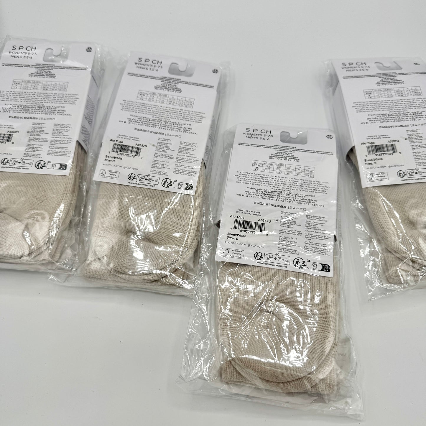 Alo Yoga (Bundle) Unisex Throwback Socks, 4x Pairs - Bone / White