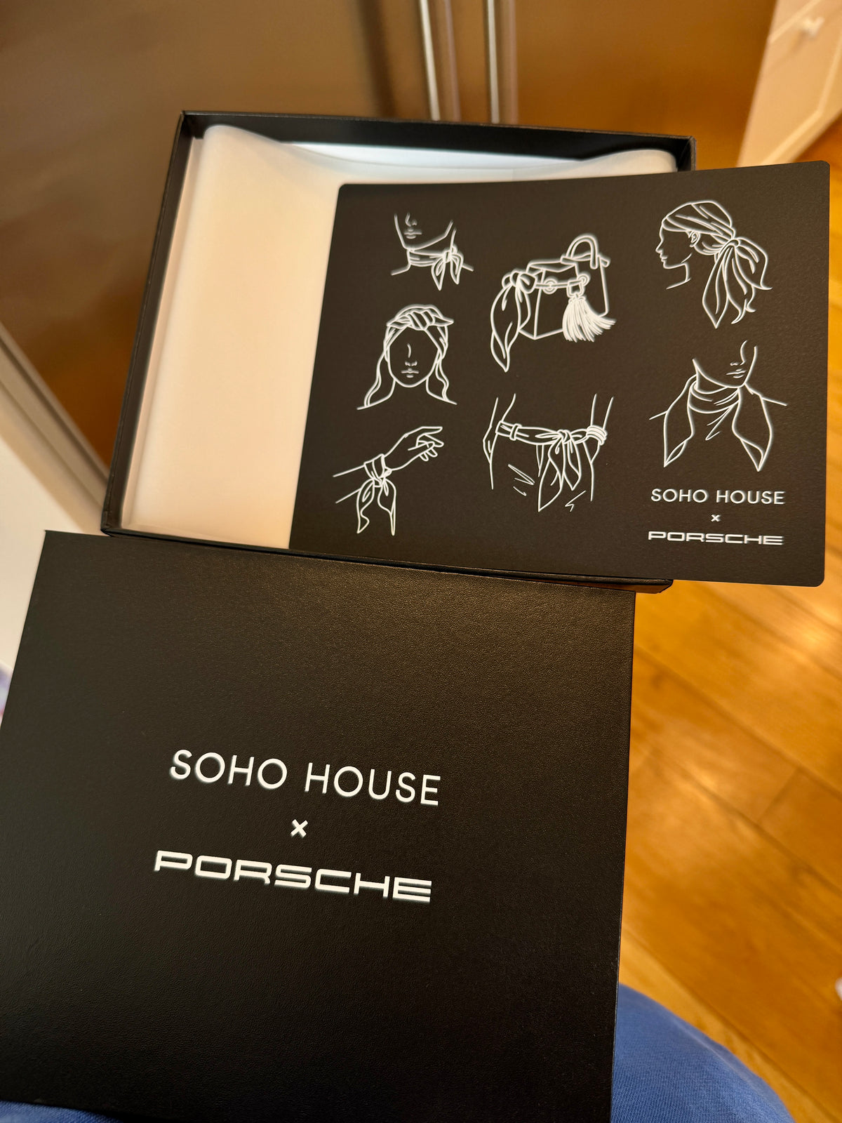 Porsche x Soho House Satin Pepita Black / White Houndstooth Heritage Pasha Scarf Bandana