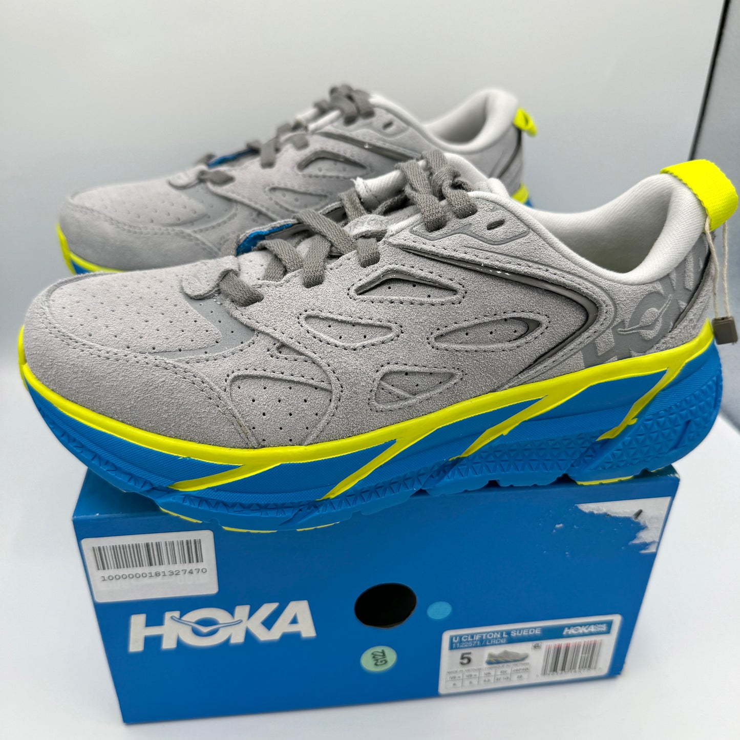 Hoka Clifton L Suede in Lunar Rock / Diva Blue UNISEX Shoes Leather