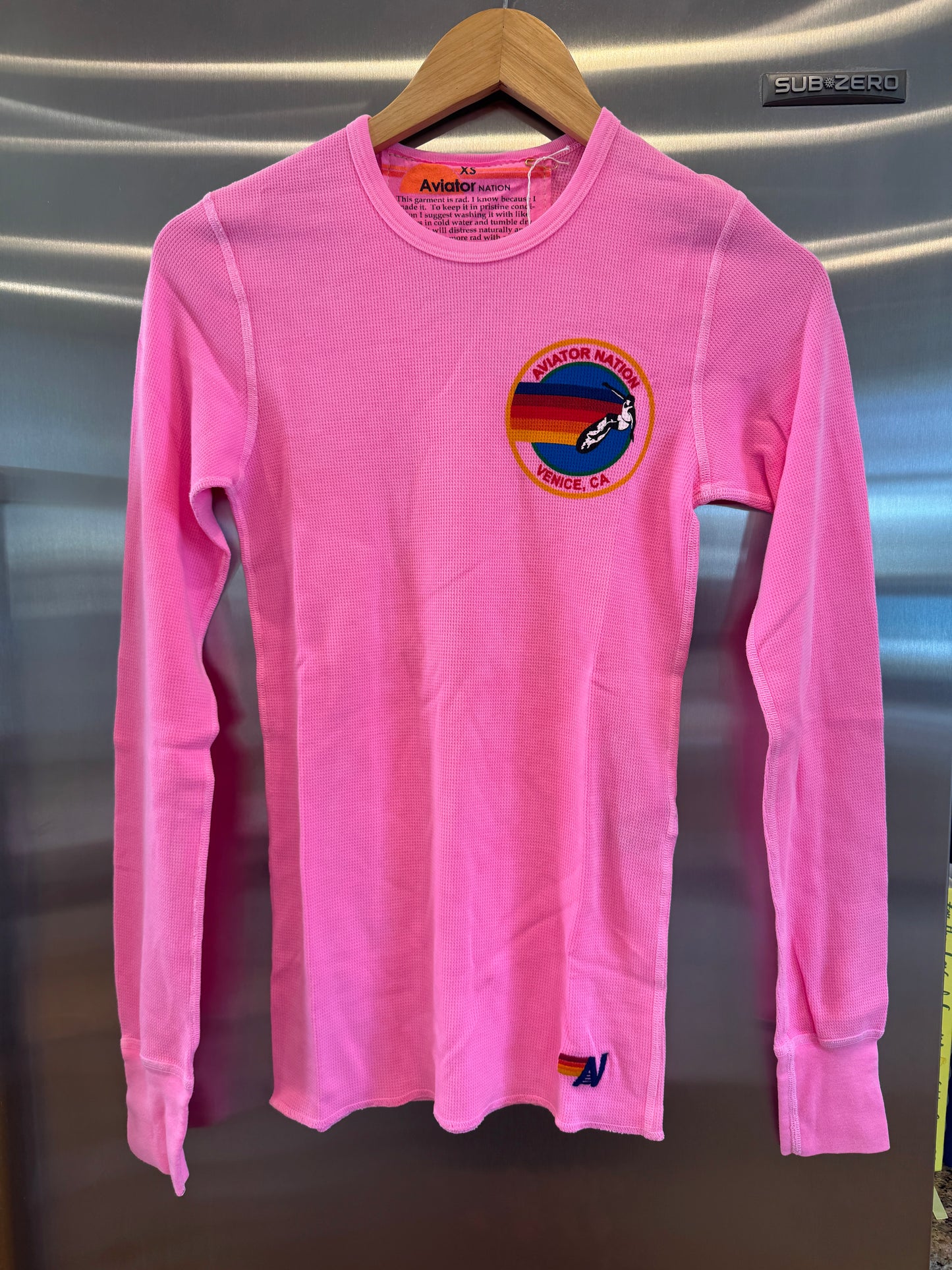 Aviator Nation Thermal Shirt with Venice Logo Neon Pink Unisex