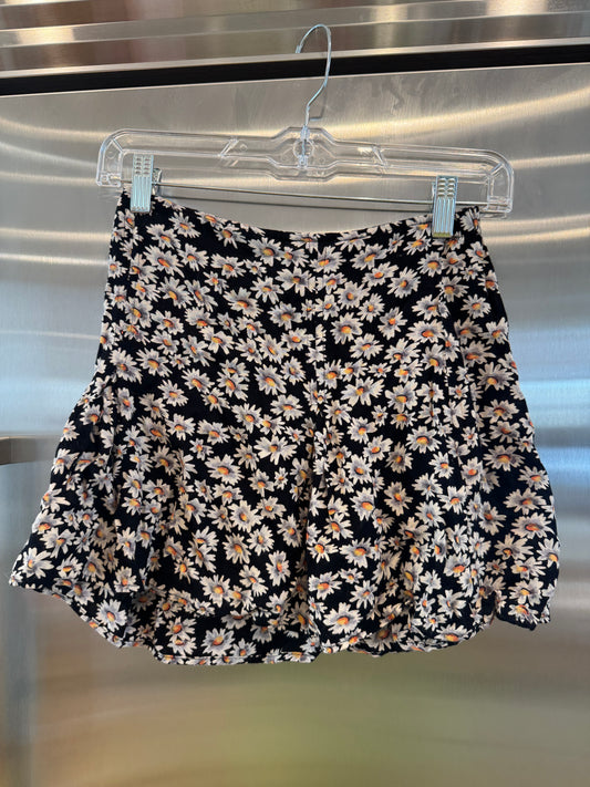 John Galt Mini Skirt in Black with white sunflowers * Pre-Owned * Brandy Melville Deadstock
