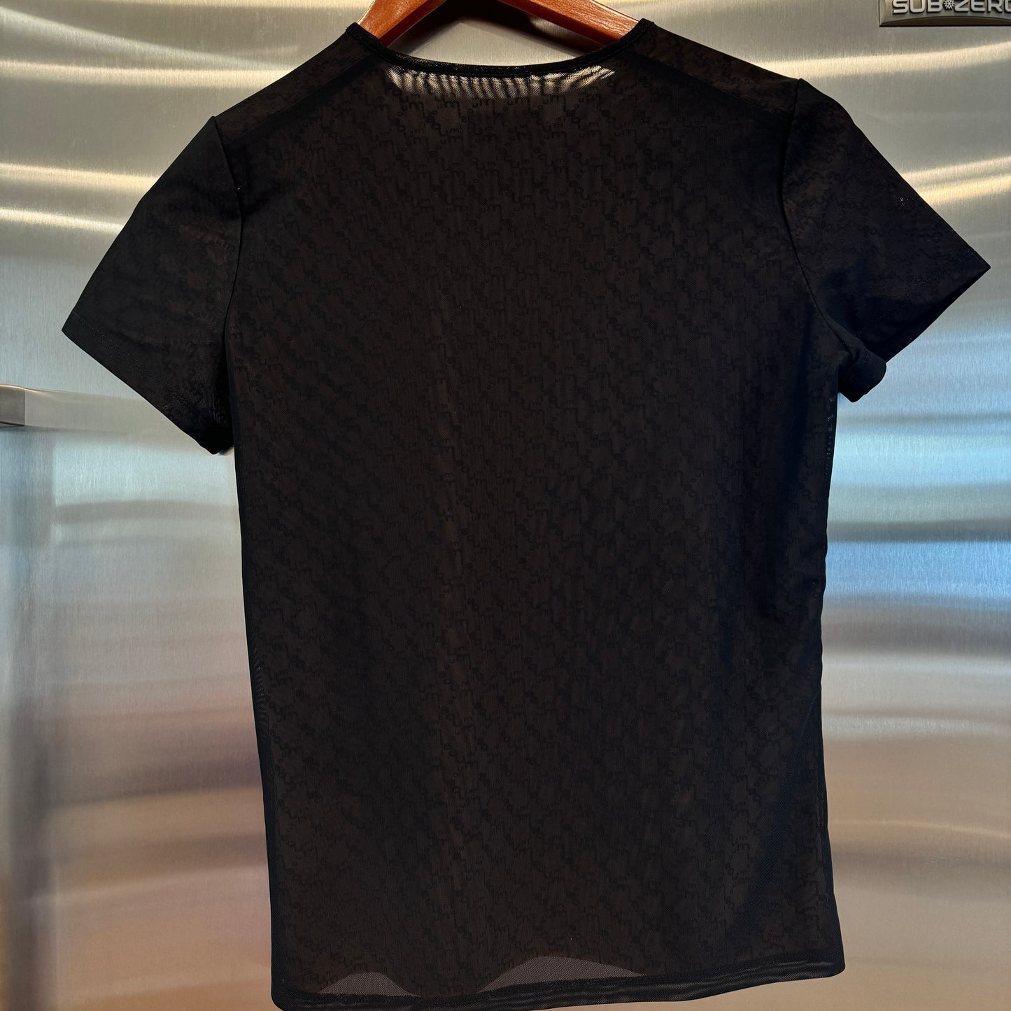 Miaou Printed Mini Tee in Dark Logo Black Monogram Double Layered Top