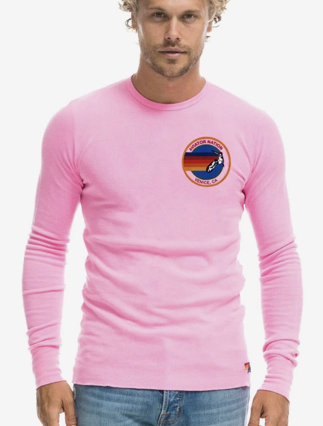 Aviator Nation Thermal Shirt with Venice Logo Neon Pink Unisex