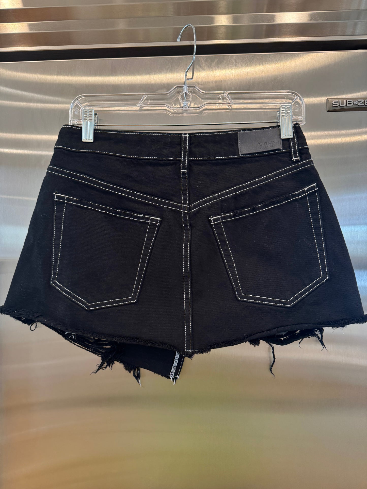 Carmar LF Asymmetrical Black Denim Mini Skirt Distressed Jean Skirt * Pre-Owned *