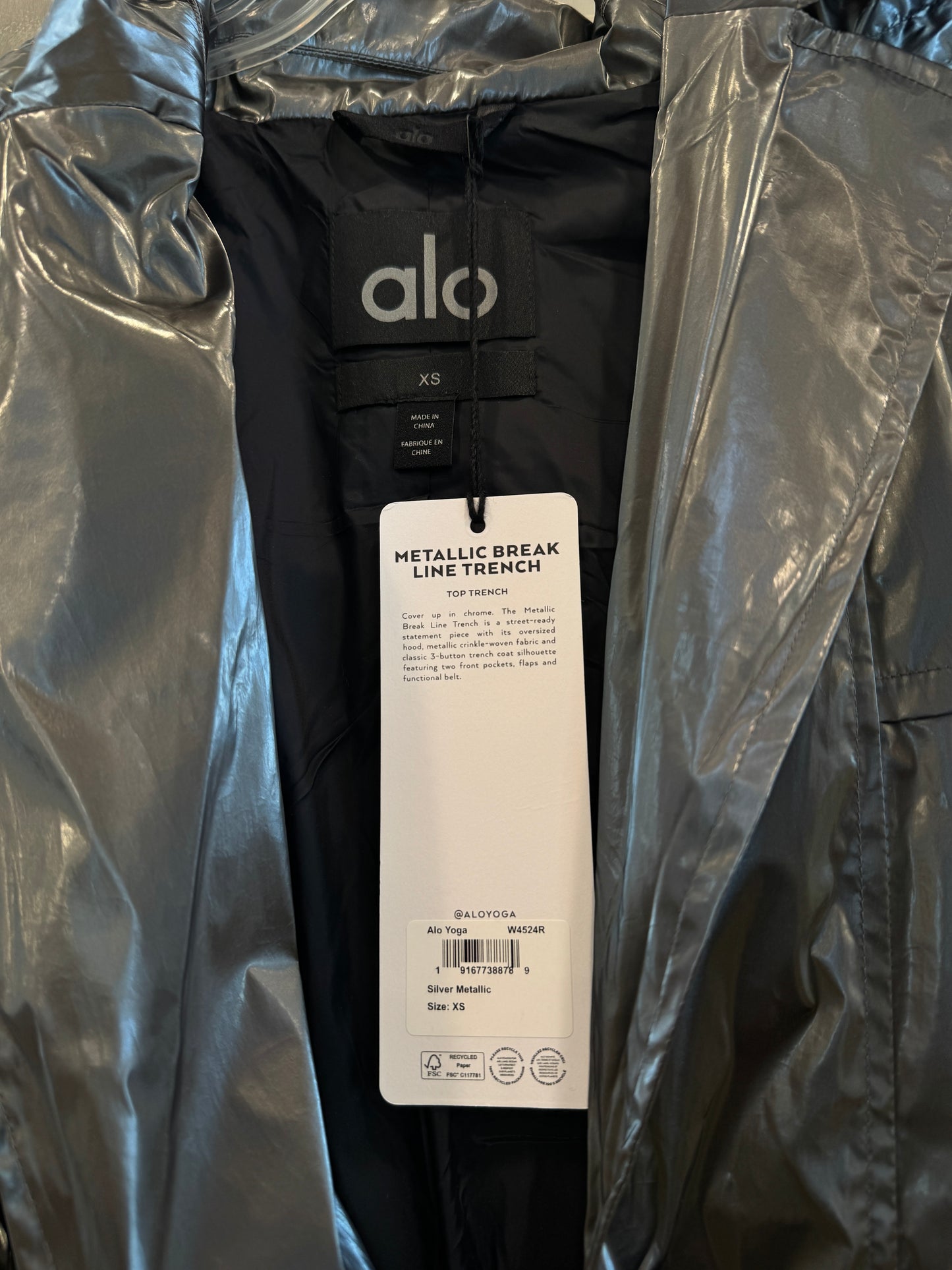 Alo Yoga Metallic Break Line Trench Jacket - Silver , Rain Resistant