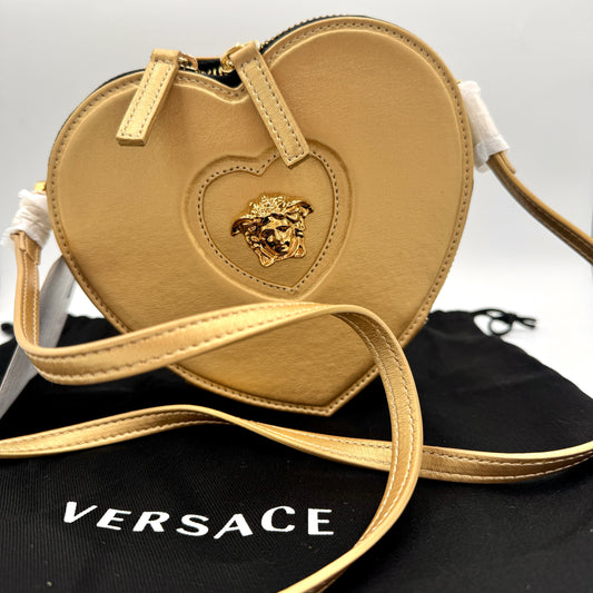 Versace Heart Medusa Plaque Crossbody Bag Gold Leather Kids