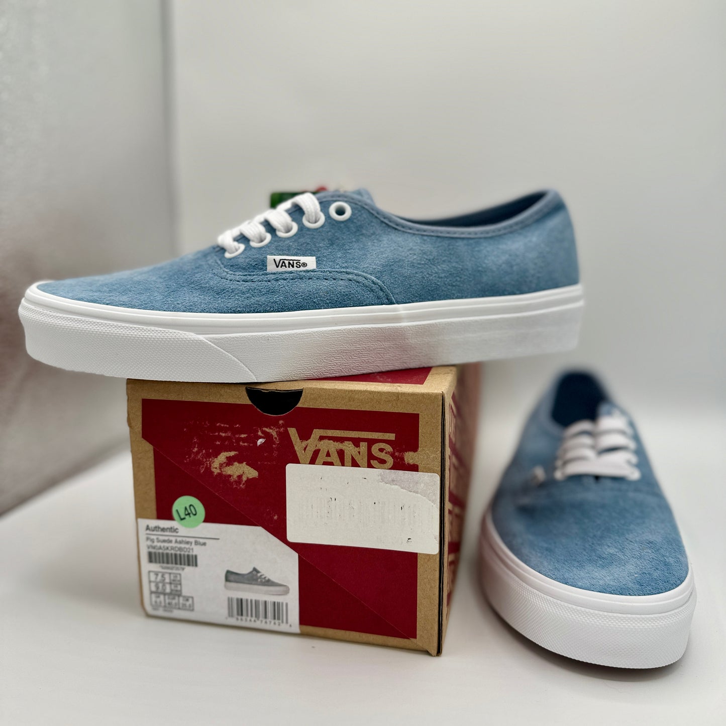 Vans Authentic Low Top Sneakers in Blue Ashley Pig Suede Leather