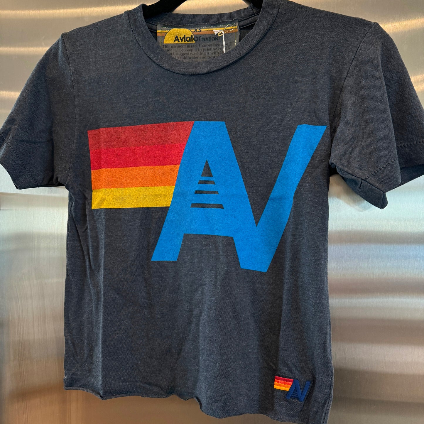 Aviator Nation Women’s Boyfriend Tee in Charcoal Grey Classic Rainbow Logo