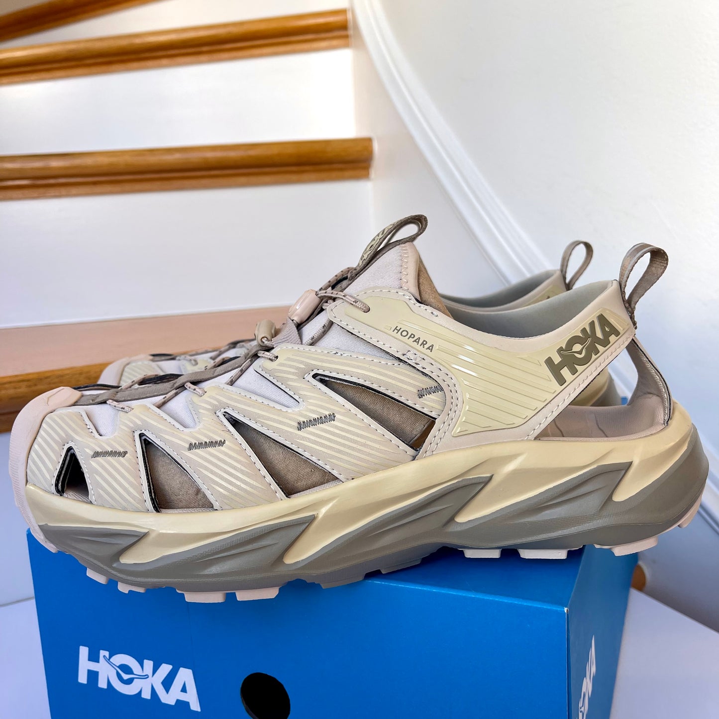 Hoka Hopara Hiking Sandal Wet / Dry shoe in Shifting Sand / Dune beige shoes