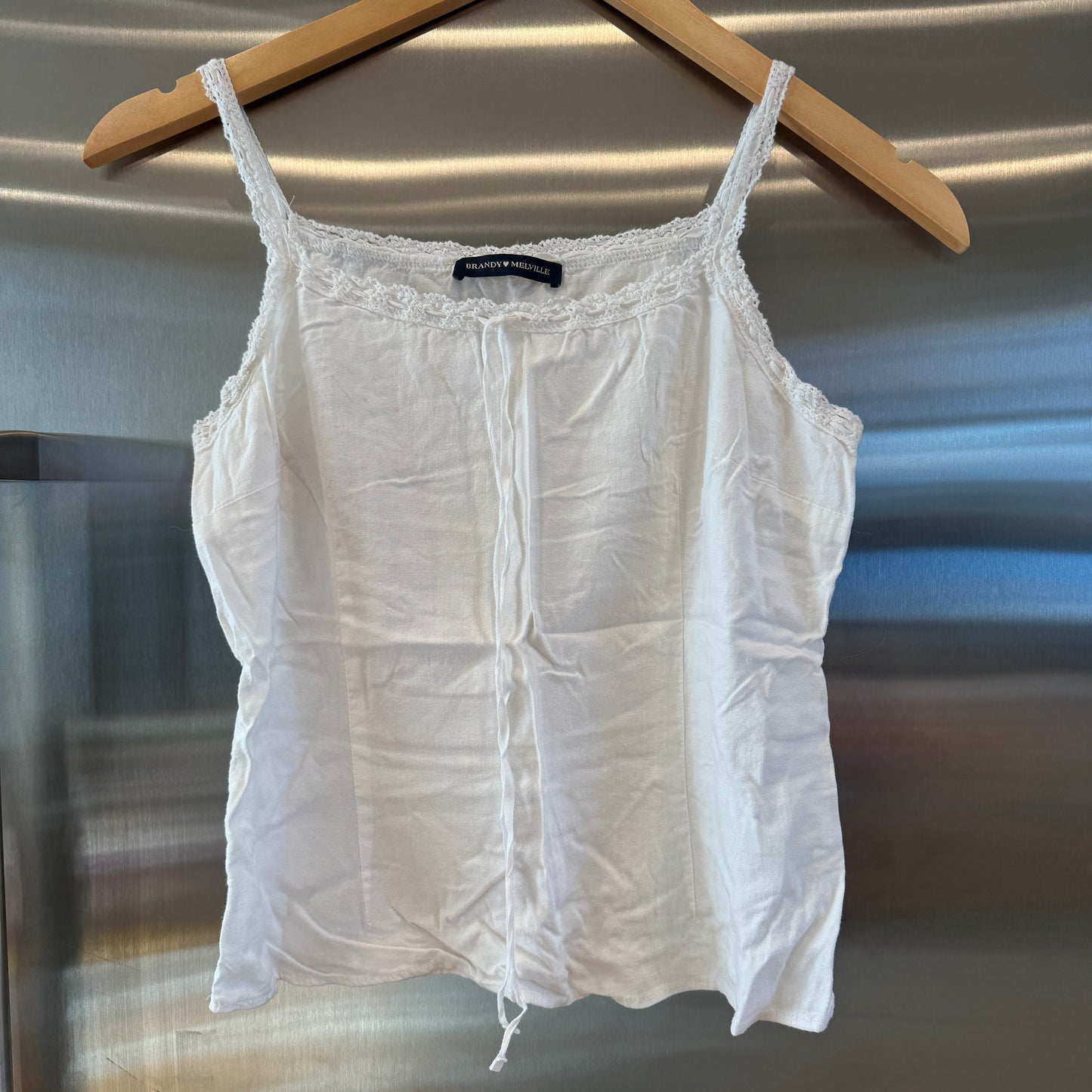 Brandy Melville Lace Trim Tank Top White Linen Pre-Owned Excellent Condition * Used