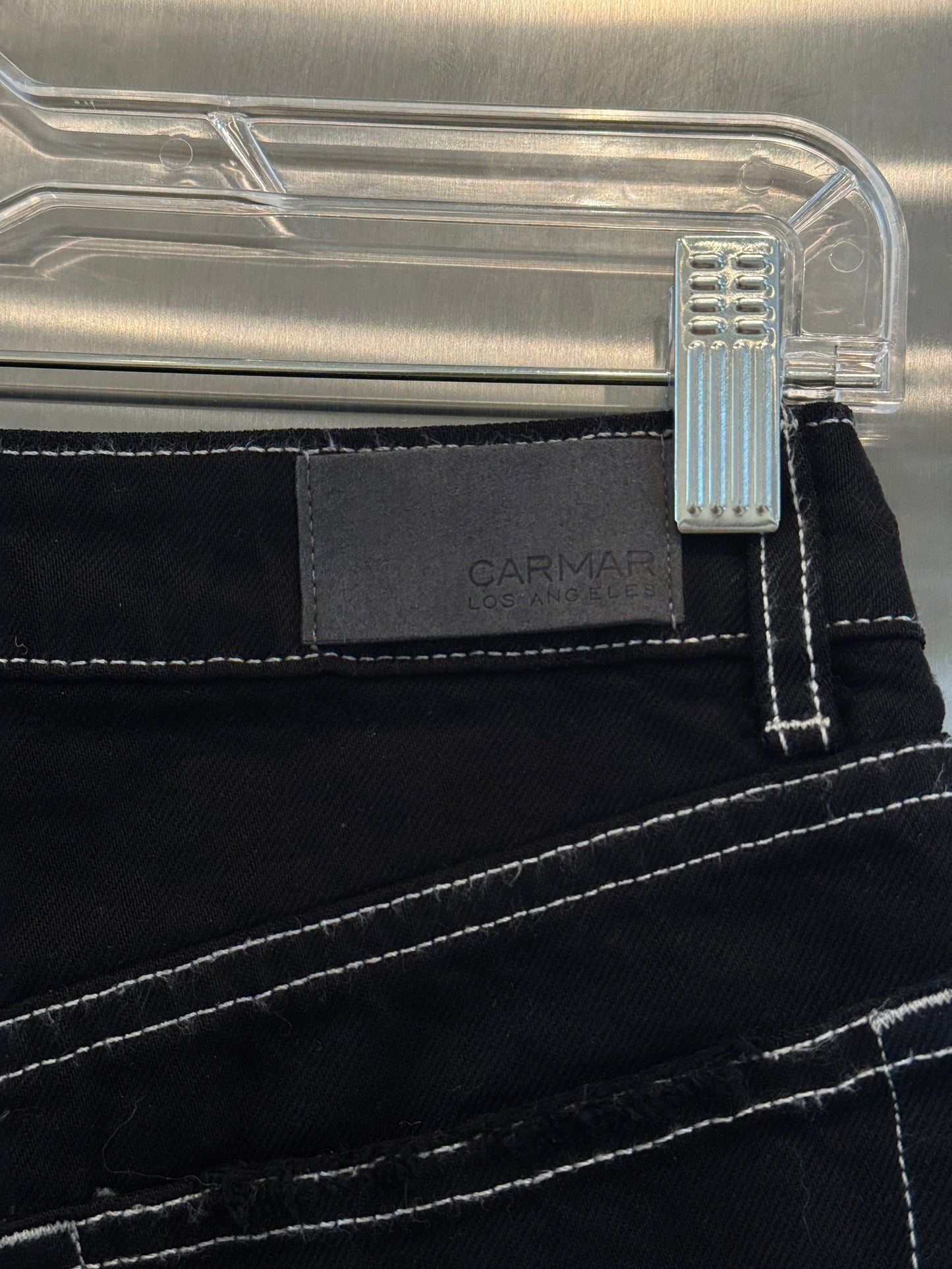 Carmar LF Asymmetrical Black Denim Mini Skirt Distressed Jean Skirt * Pre-Owned *