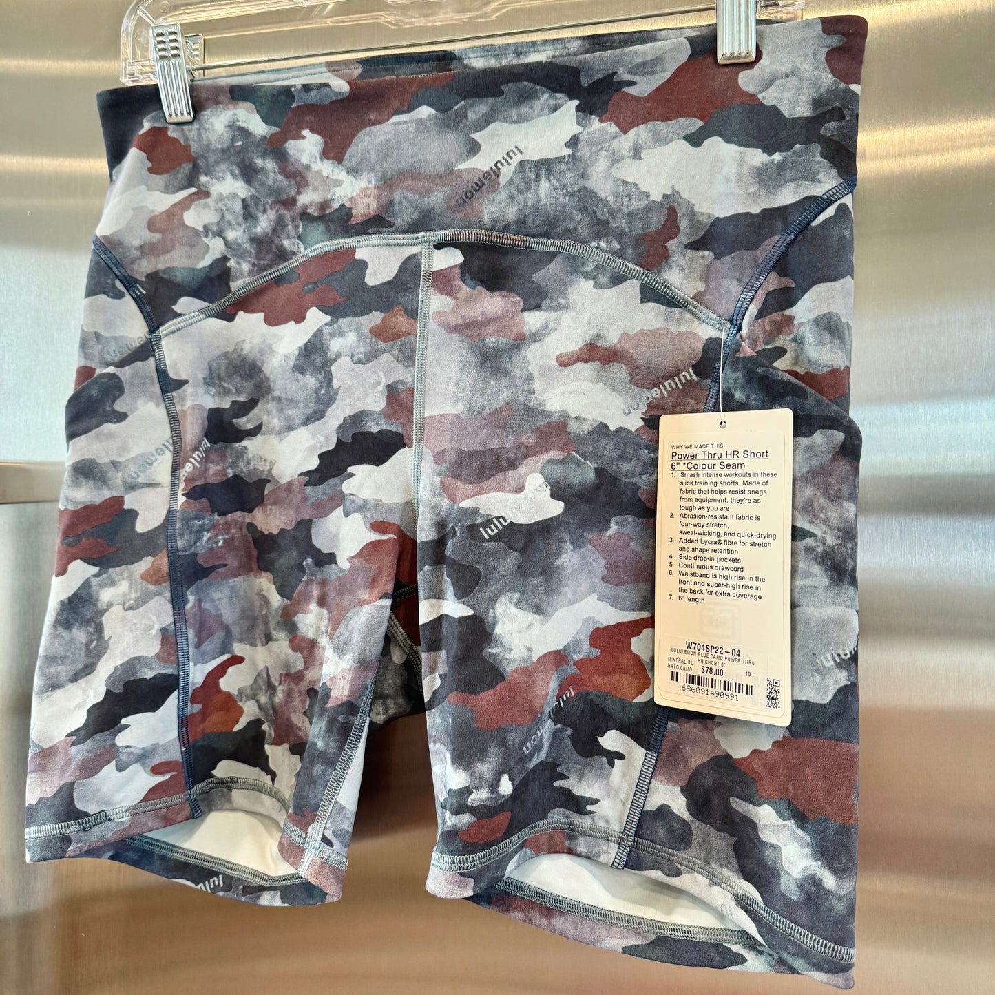 Lululemon Power Thru HR High Rise Short Color Seam in Blue Camo 6” Inseam