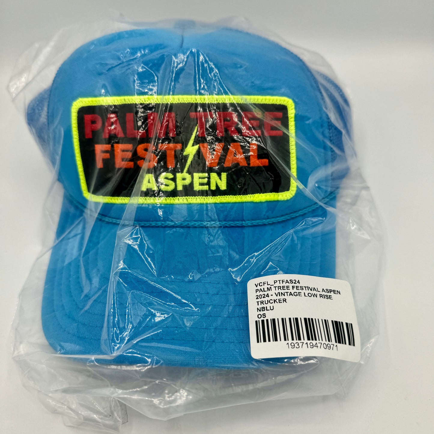 Aviator Nation Palm Tree Festival Aspen Trucker Hat in Neon Blue