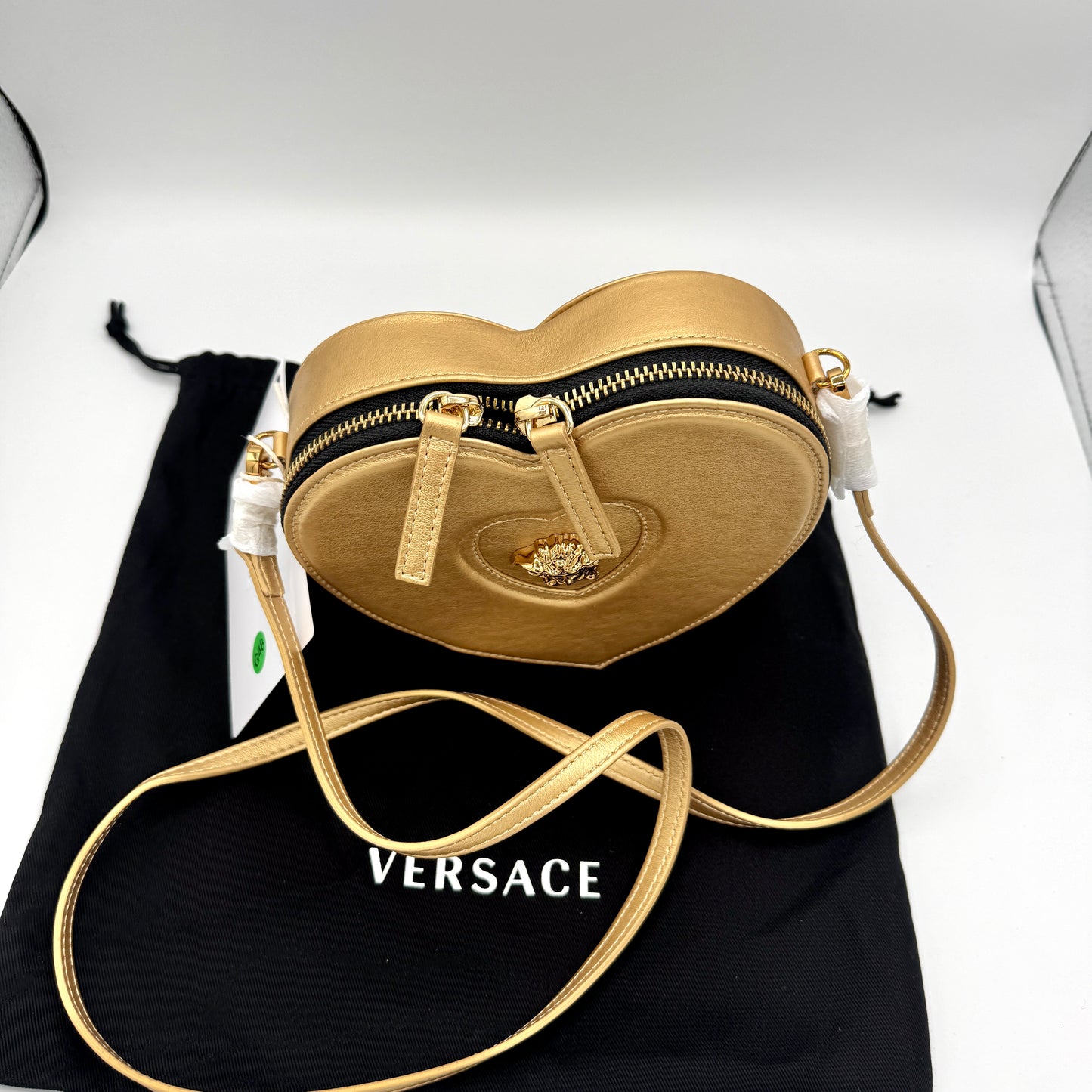 Versace Heart Medusa Plaque Crossbody Bag Gold Leather Kids