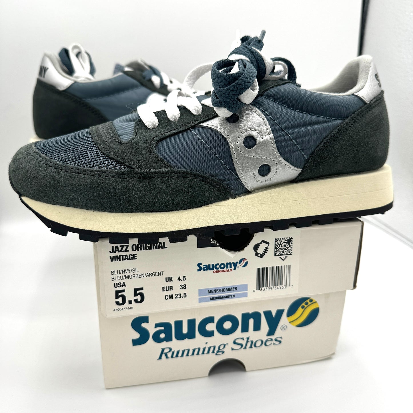 Saucony Jazz Vintage Classic Sneakers Navy Blue White Silver Original Runners