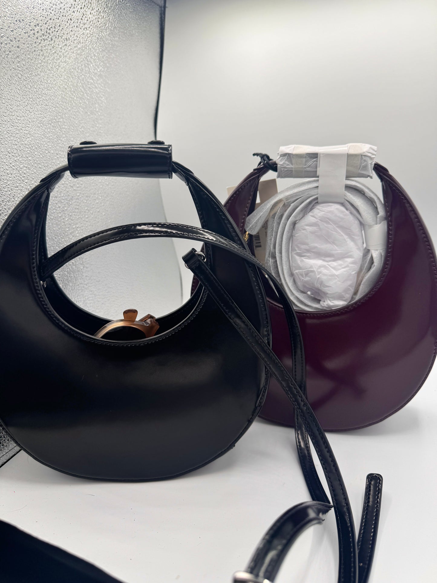 Staud Mini Moon Purse in Syrah Burgundy Leather, Crossbody Bag