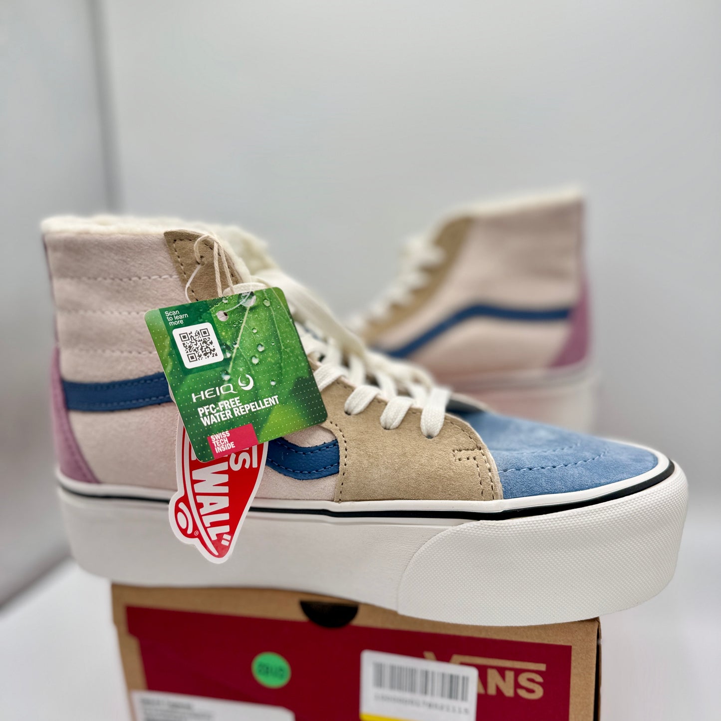 Vans Sk8 Hi Pig Suede Multi Sherpa platform sneakers pink blue tan unisex