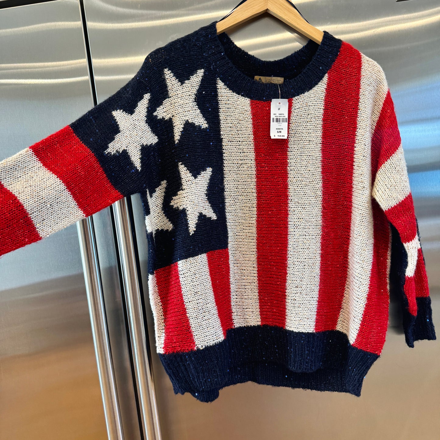 LF American Flag USA Patriotic Knit Sweater with Sequins