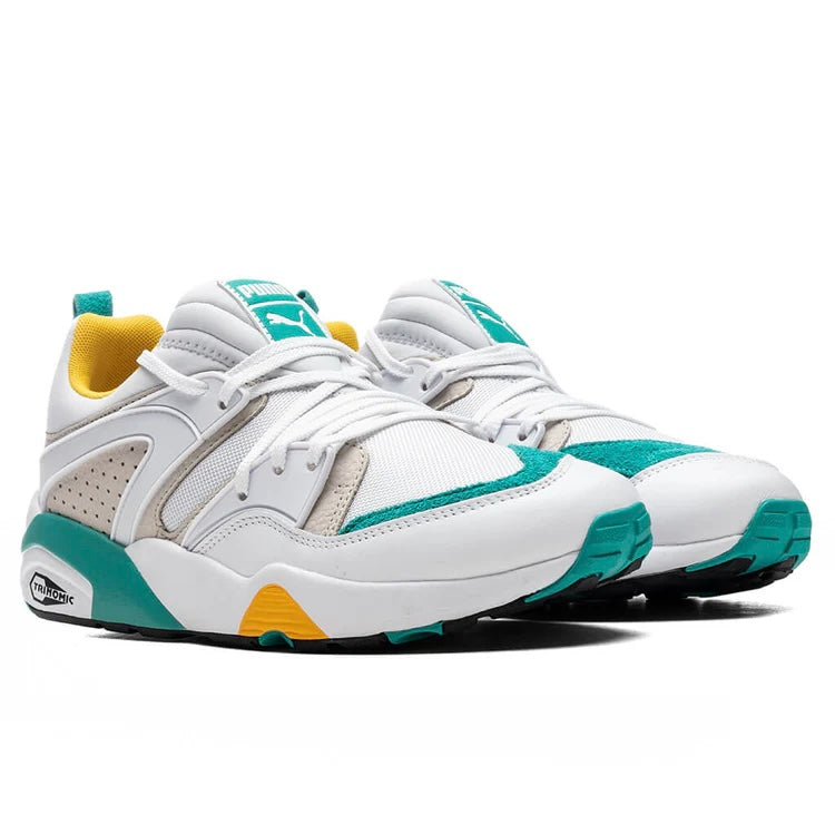 Puma Blaze of Glory Retro white Sneakers Leather shoes teal accents NEW