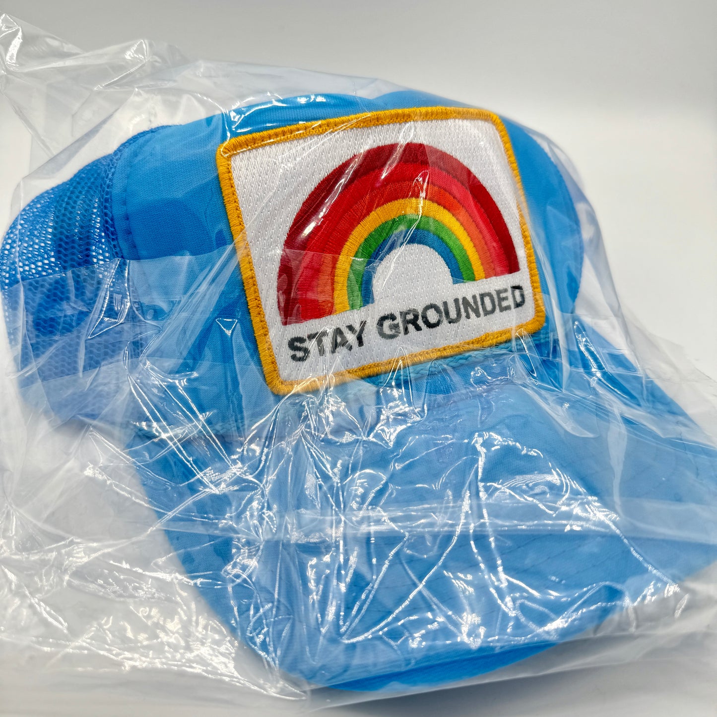 Aviator Nation Stay Grounded Blue Classic Trucker Hat Embroidered Rainbow