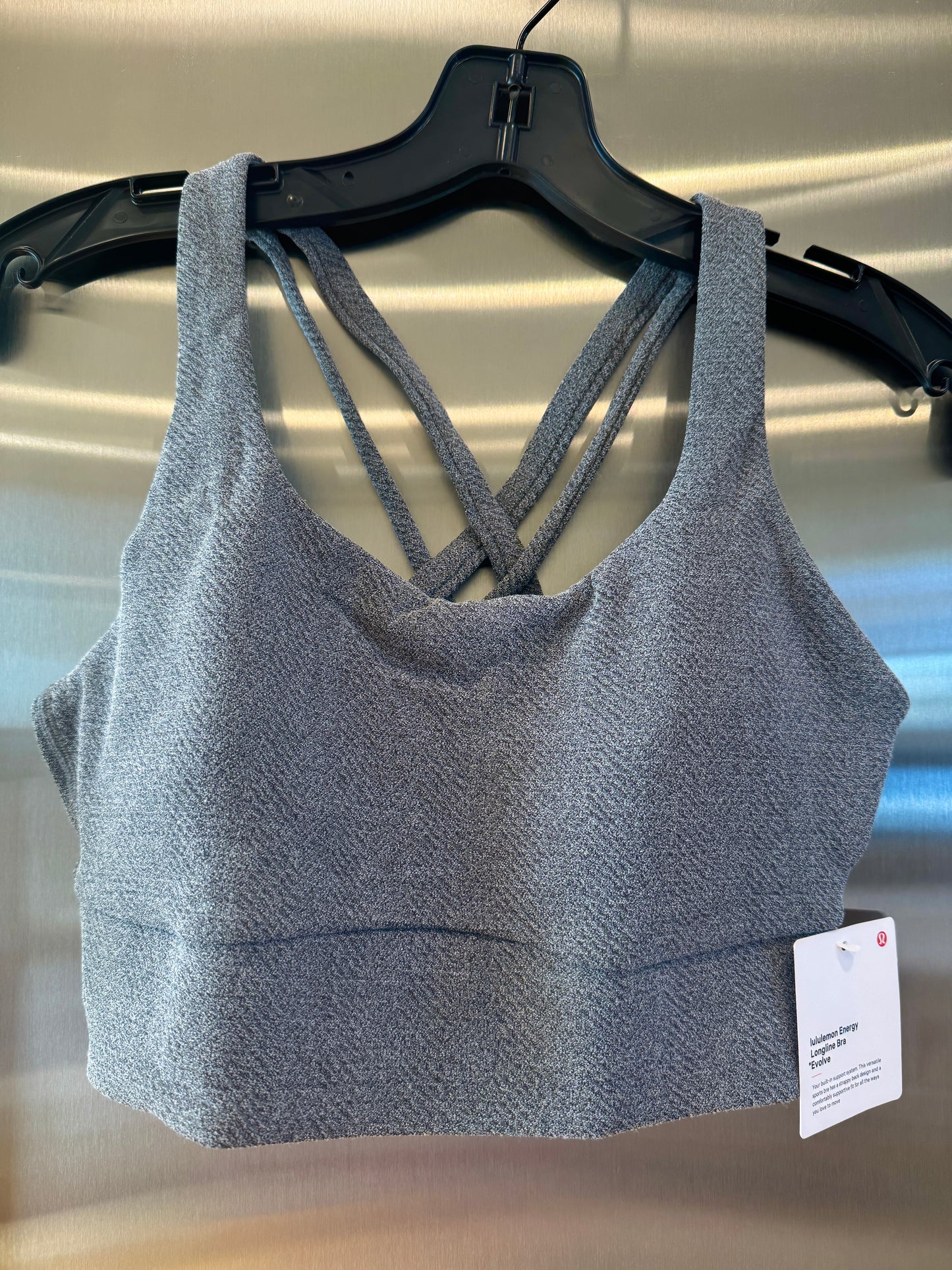 Lululemon Energy Long Line Evolve Bra Top in Herringbone Grey Intertwine Texture Black / White Woven