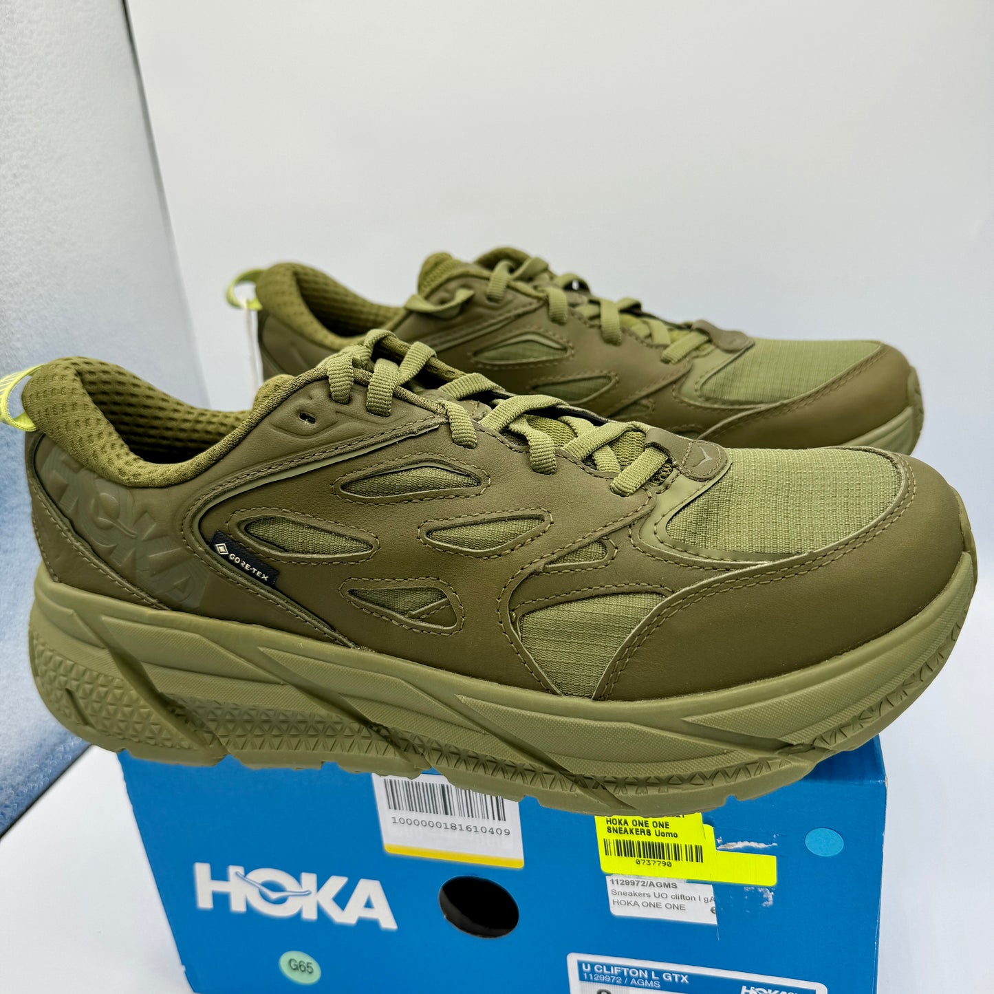 Hoka Clifton Leather Gore-Tex Waterproof Unisex Green Khaki Olive AGMS