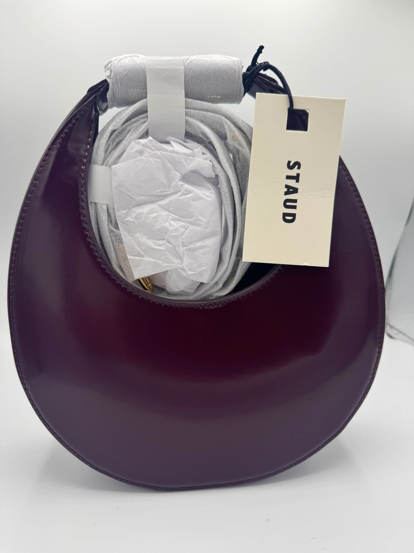 Staud Mini Moon Purse in Syrah Burgundy Leather, Crossbody Bag