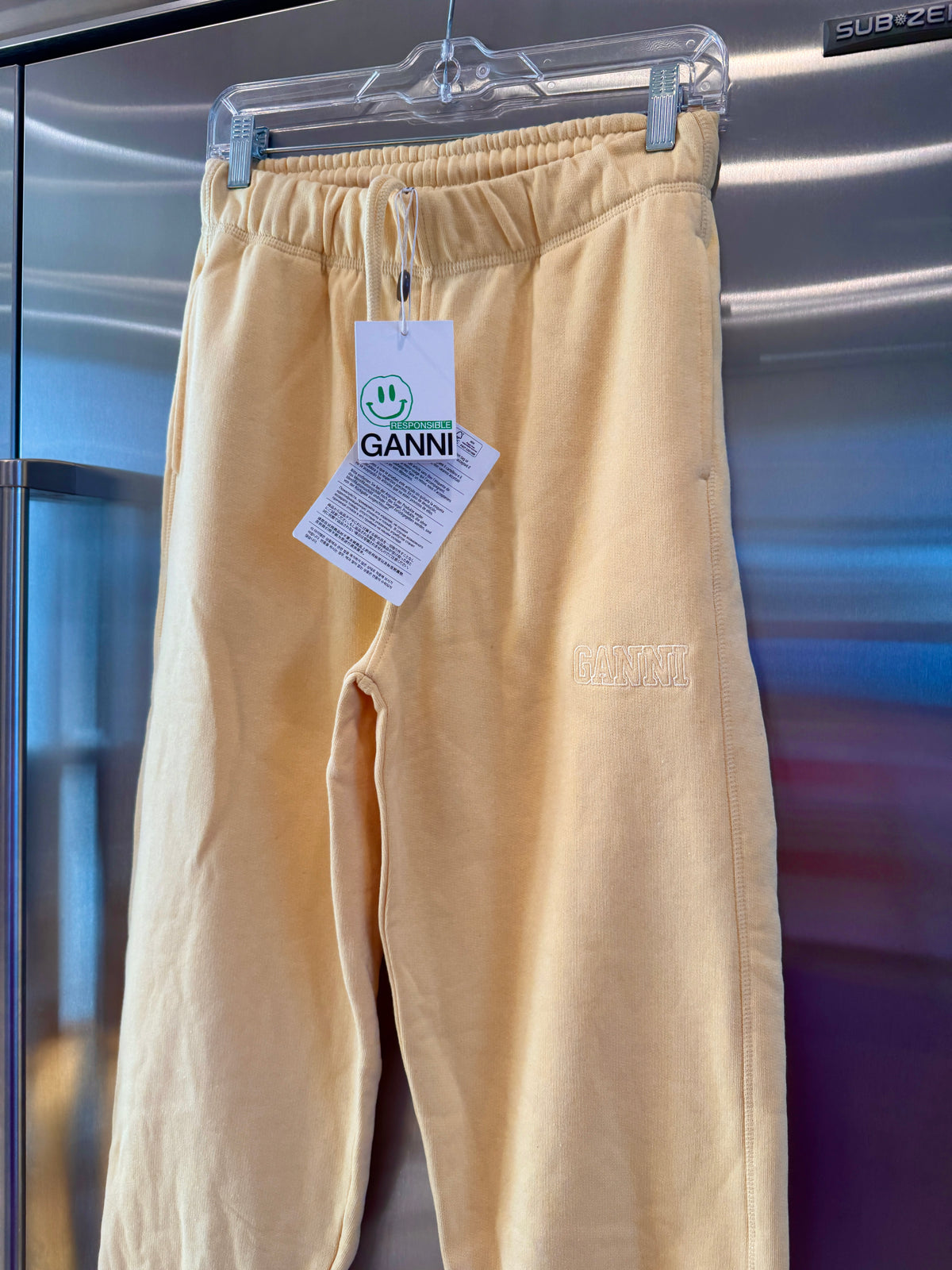 Ganni Isoli Sweatpants in Yellow French Terry Cotton with embroidered logo
