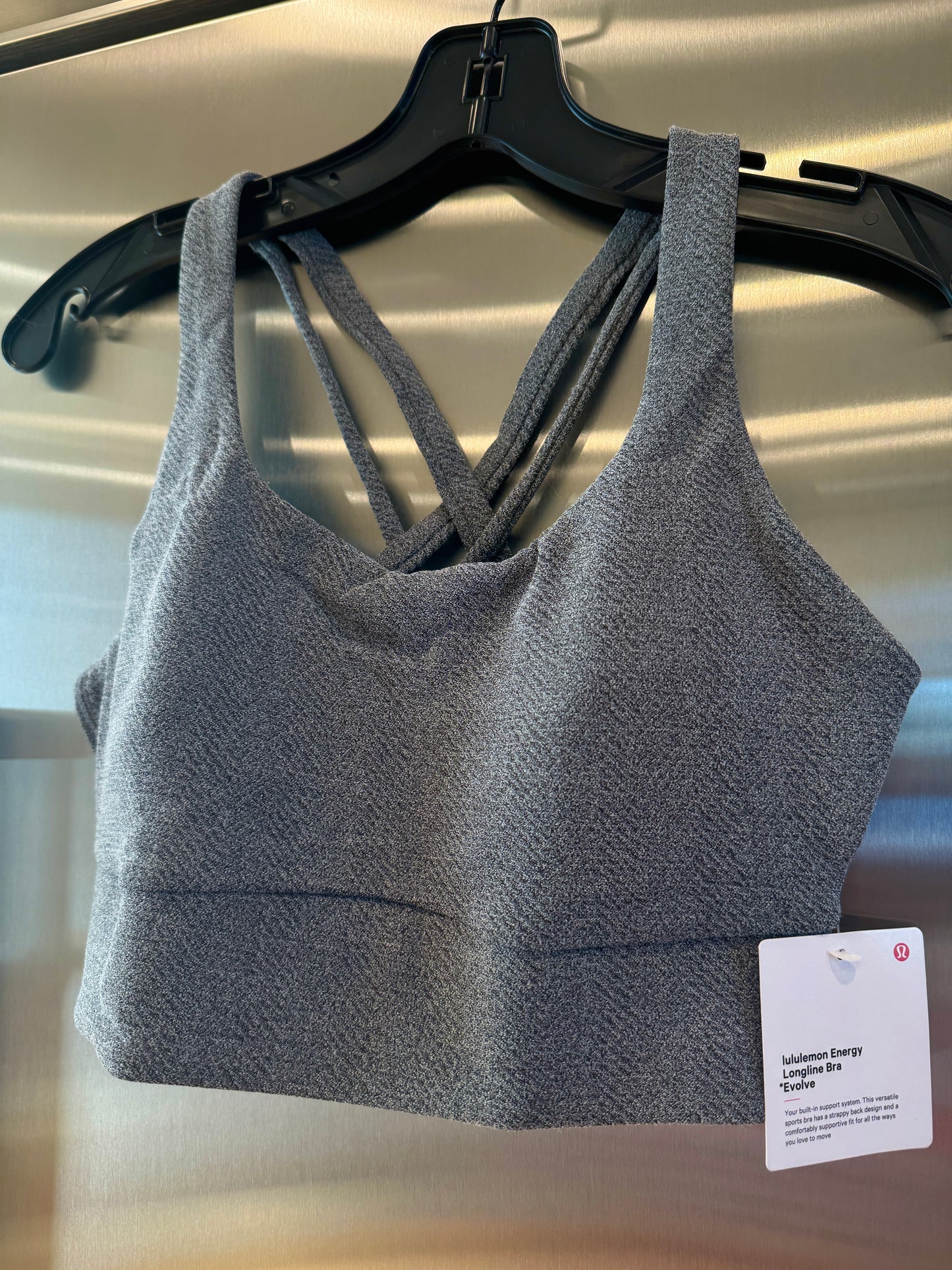 Lululemon Energy Long Line Evolve Bra Top in Herringbone Grey Intertwine Texture Black / White Woven