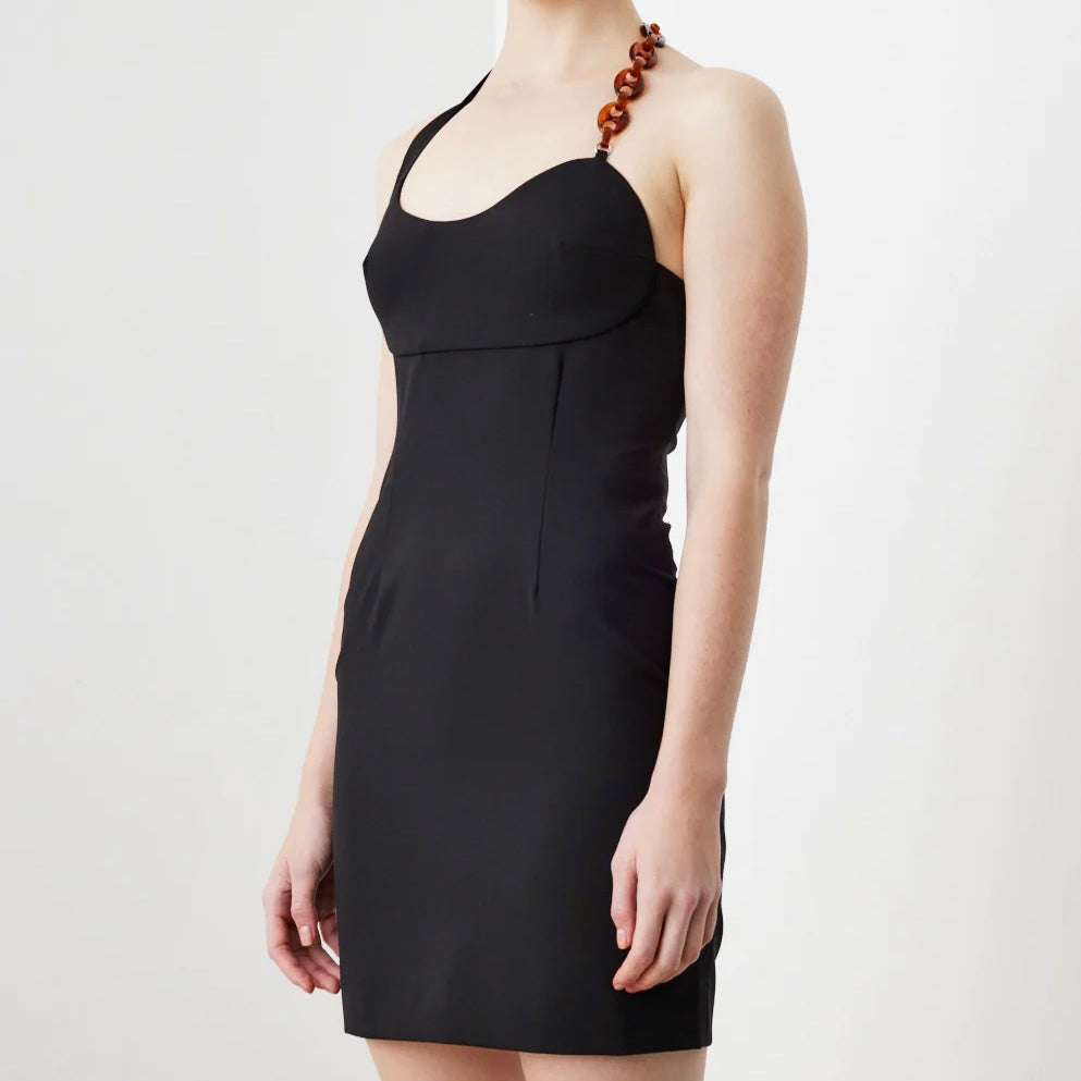 Coperni Cocktail Dress Halter Neck Black Asymmetrical Neck Detail Poly Wool