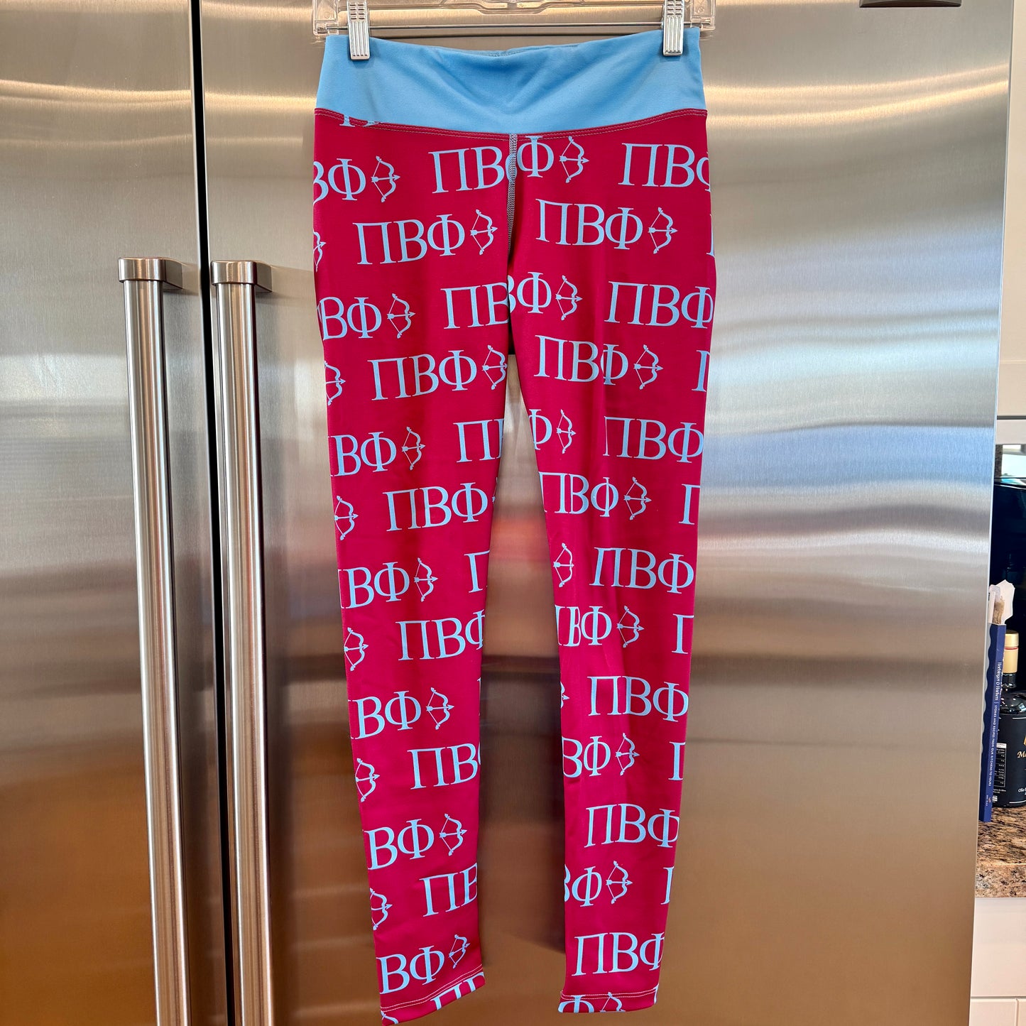 Pi Beta Phi Leggings Sorority Athletic Pants Wine Crimson / Silver Blue