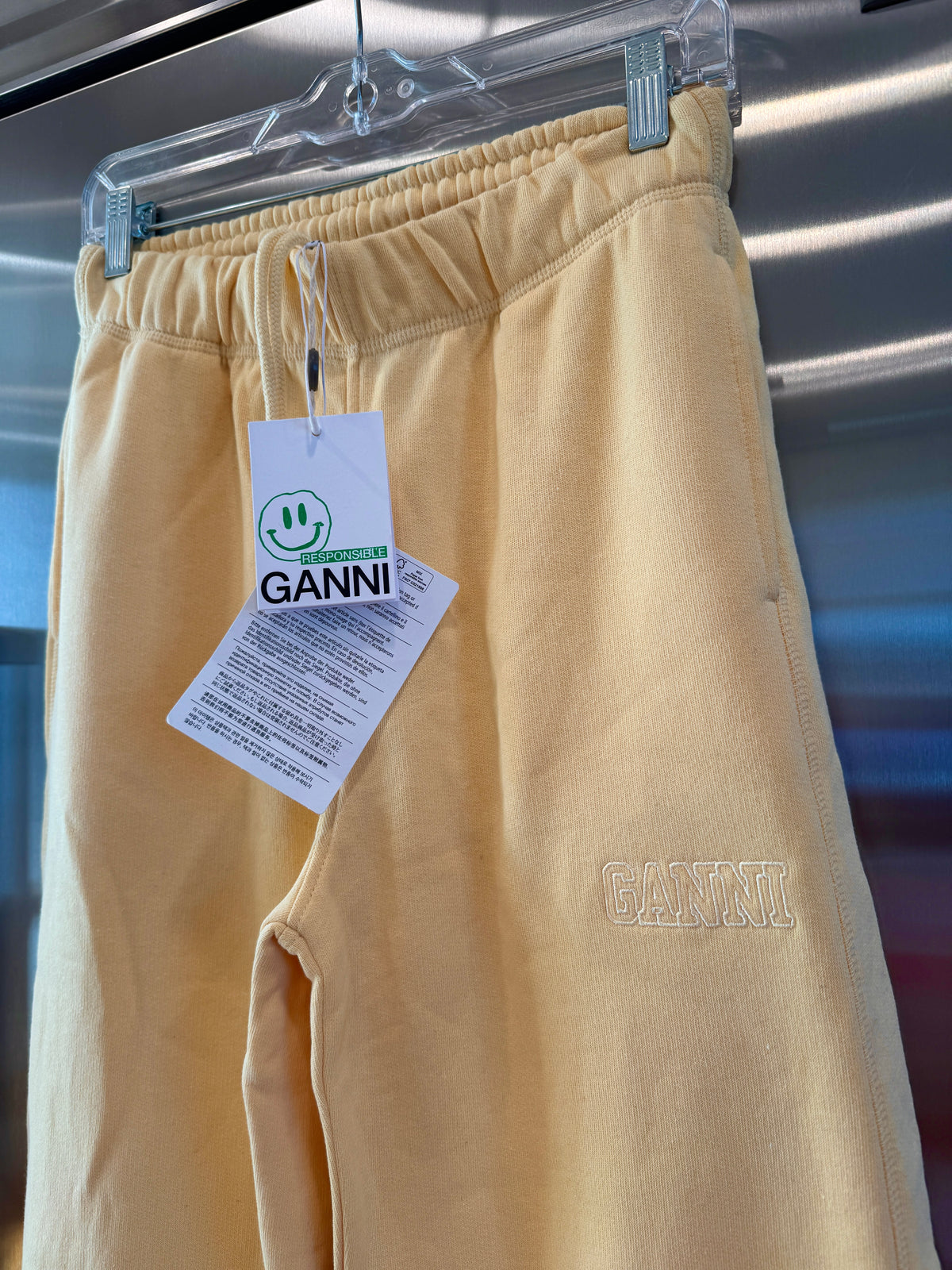 Ganni Isoli Sweatpants in Yellow French Terry Cotton with embroidered logo