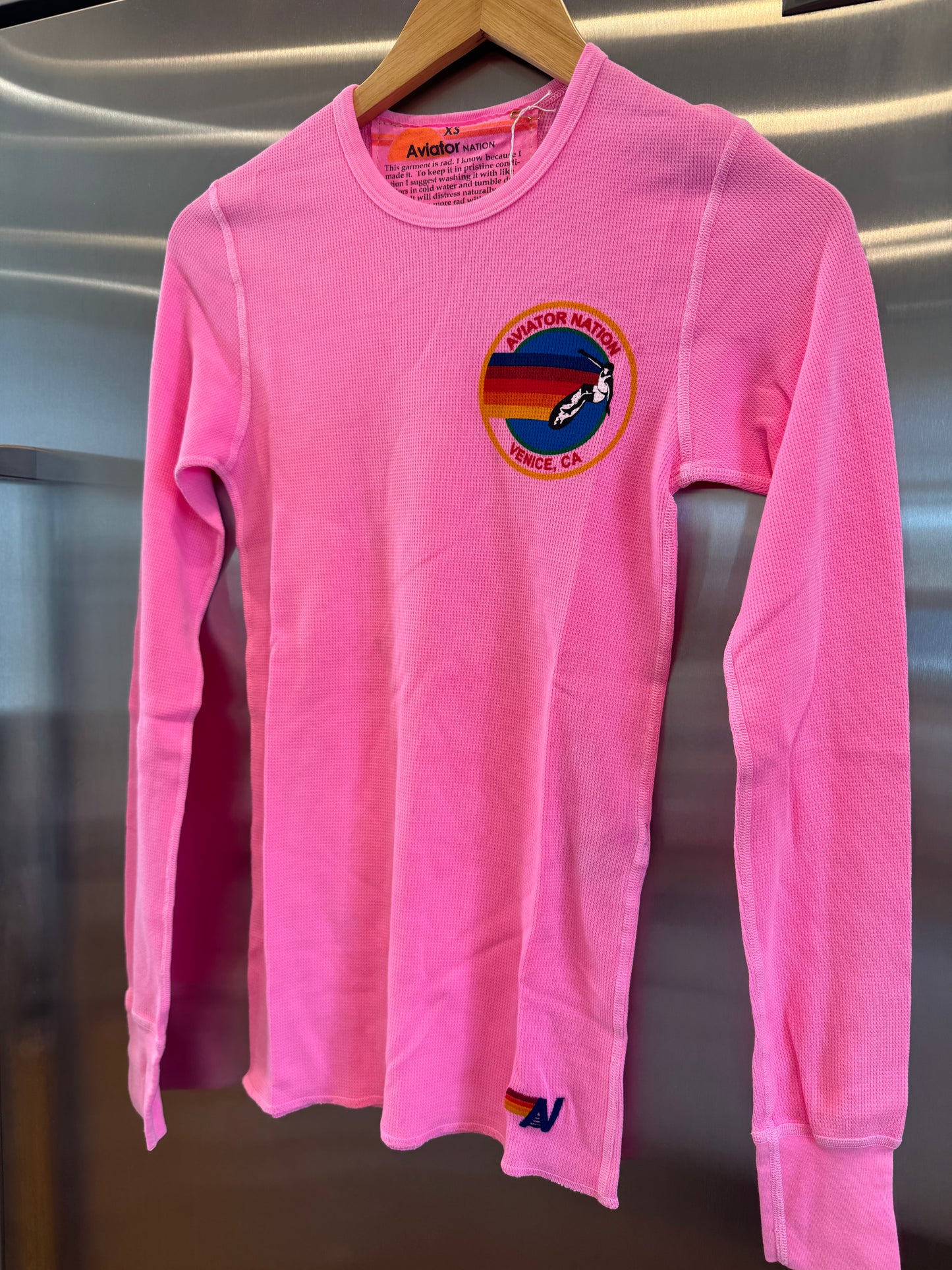 Aviator Nation Thermal Shirt with Venice Logo Neon Pink Unisex