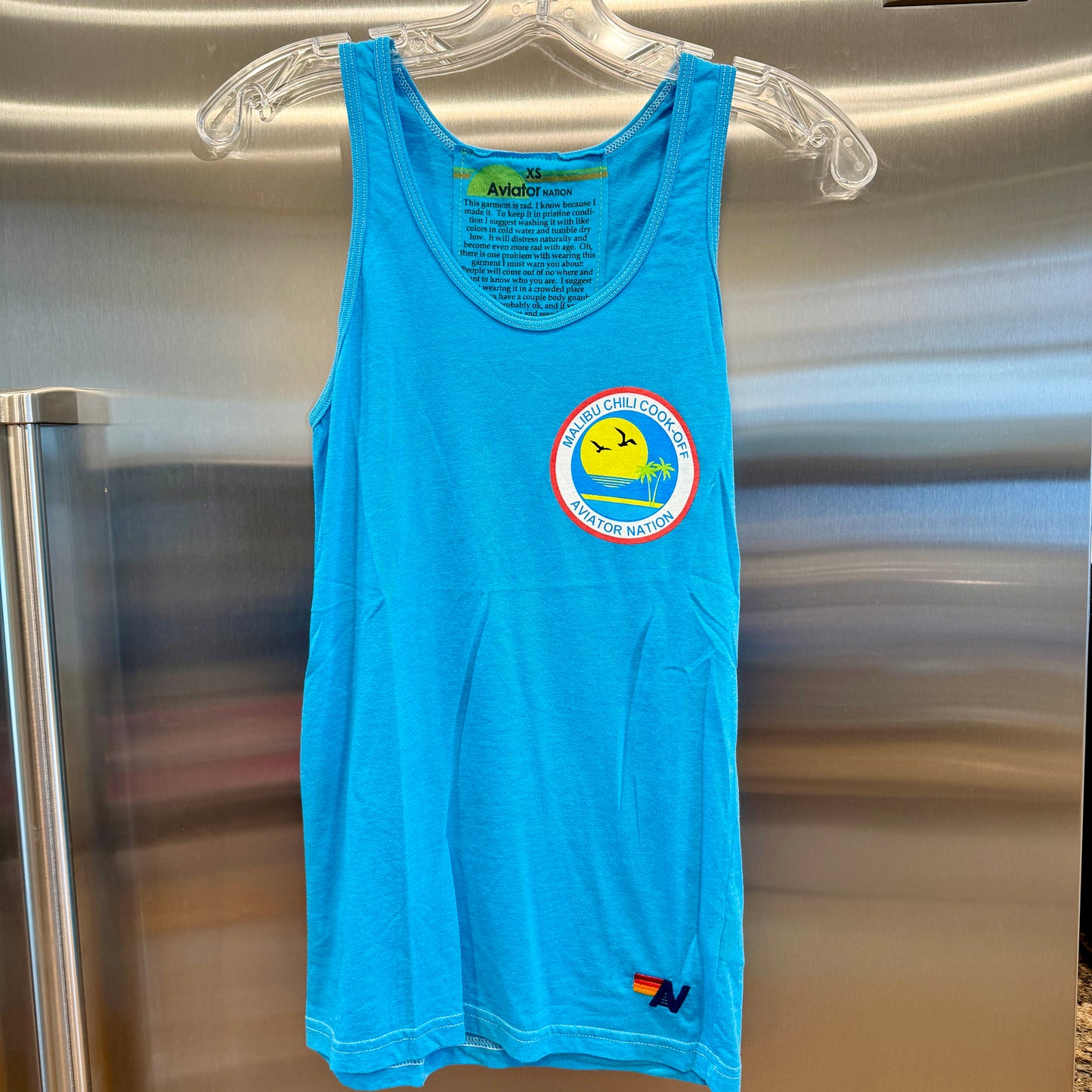 Aviator Nation Malibu Chili Cook Off Blue Tank Top 2023 neon aqua shirt