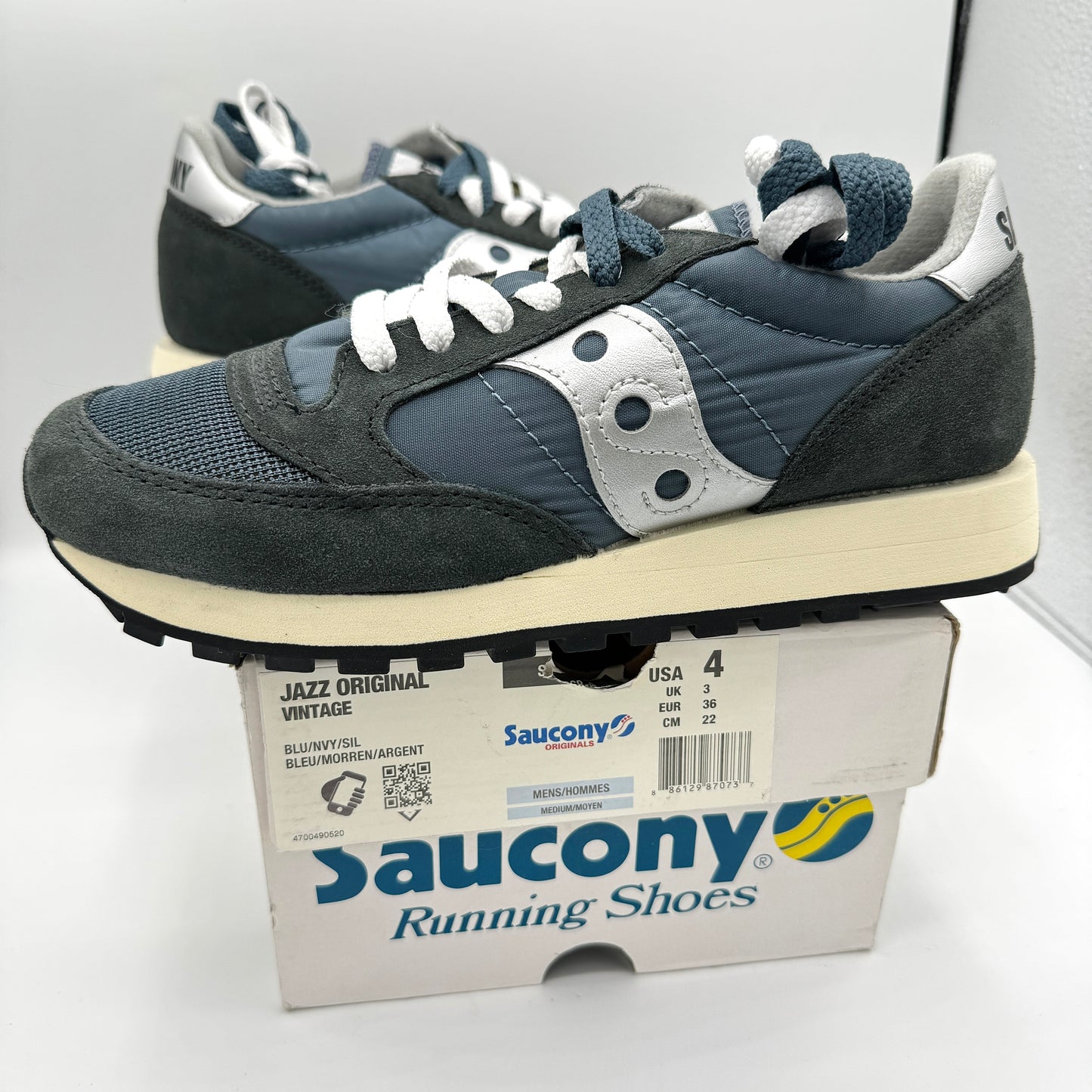 Saucony Jazz Vintage Classic Sneakers Navy Blue White Silver Original Runners