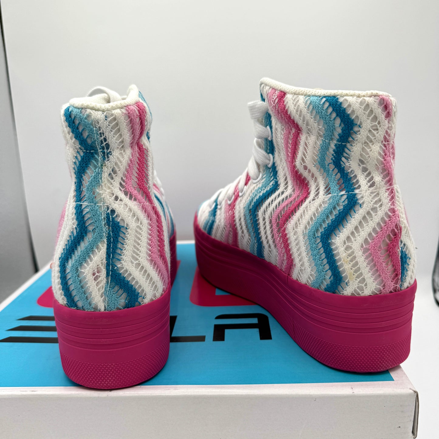 Jeffrey Campbell JC Play Homg Platform High Top Sneakers Crochet Multi pink