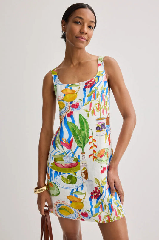 Farm Rio Linen Mini Dress in Fresh Table Multicolor